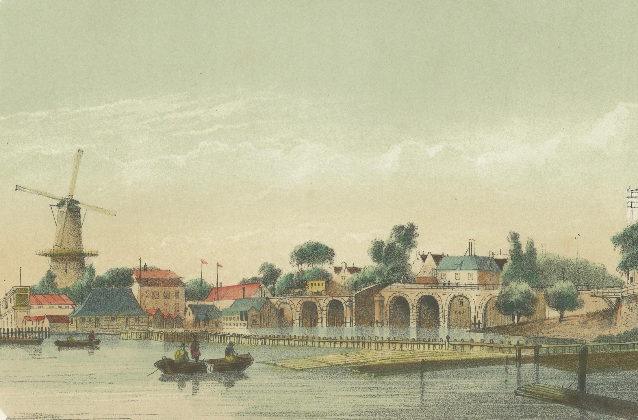 Amsterdam View of the Hoge Sluis and Amstel, 19th Century Colored Lithograph For Sale 1
