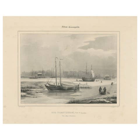 Amsterdam View with Ships and Ice Skaters - Vue d’Amsterdam, circa 1850