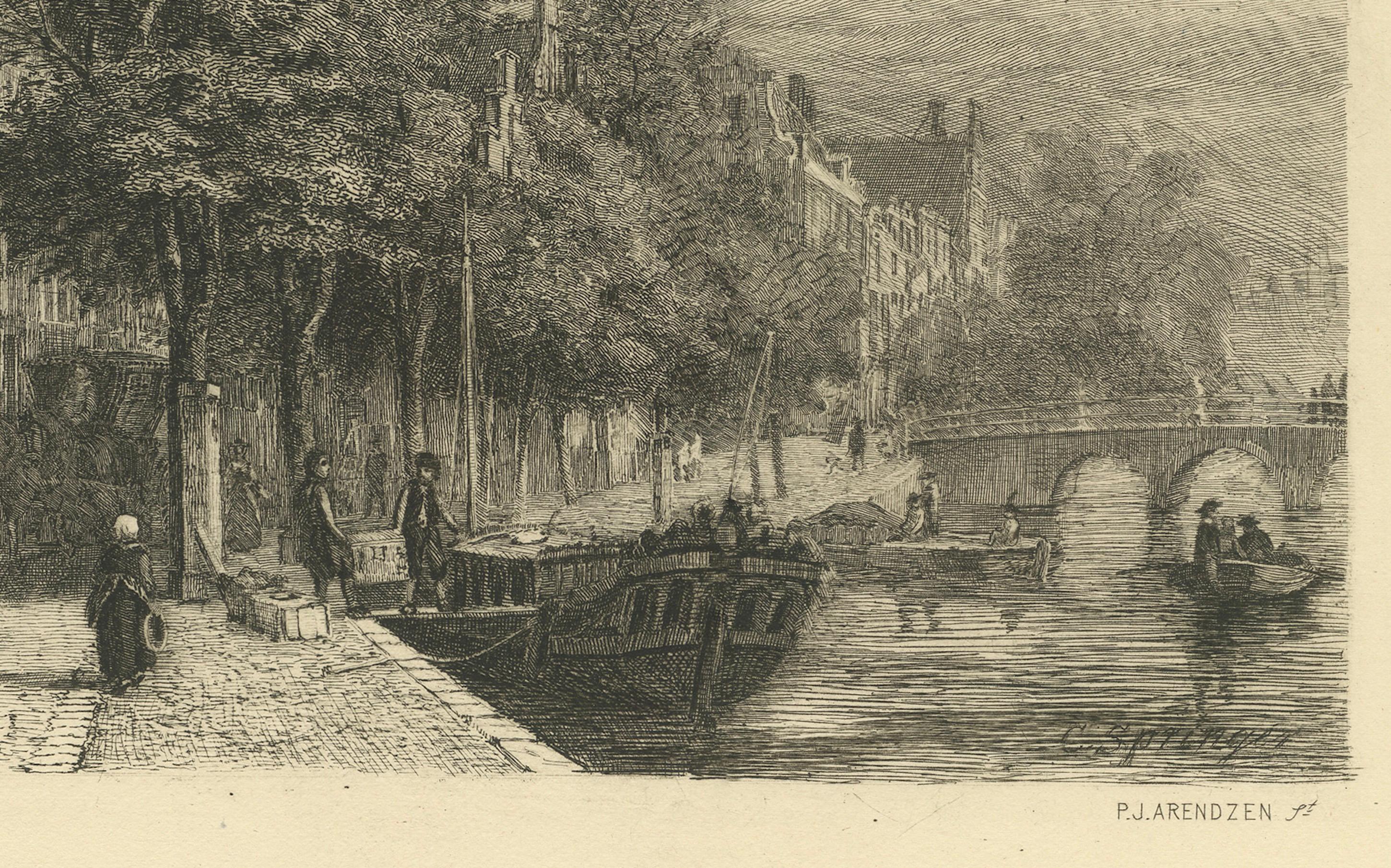 Die elegante Herengracht in Amsterdam: Historische Grachten-Szene, um 1870 (Graviert) im Angebot