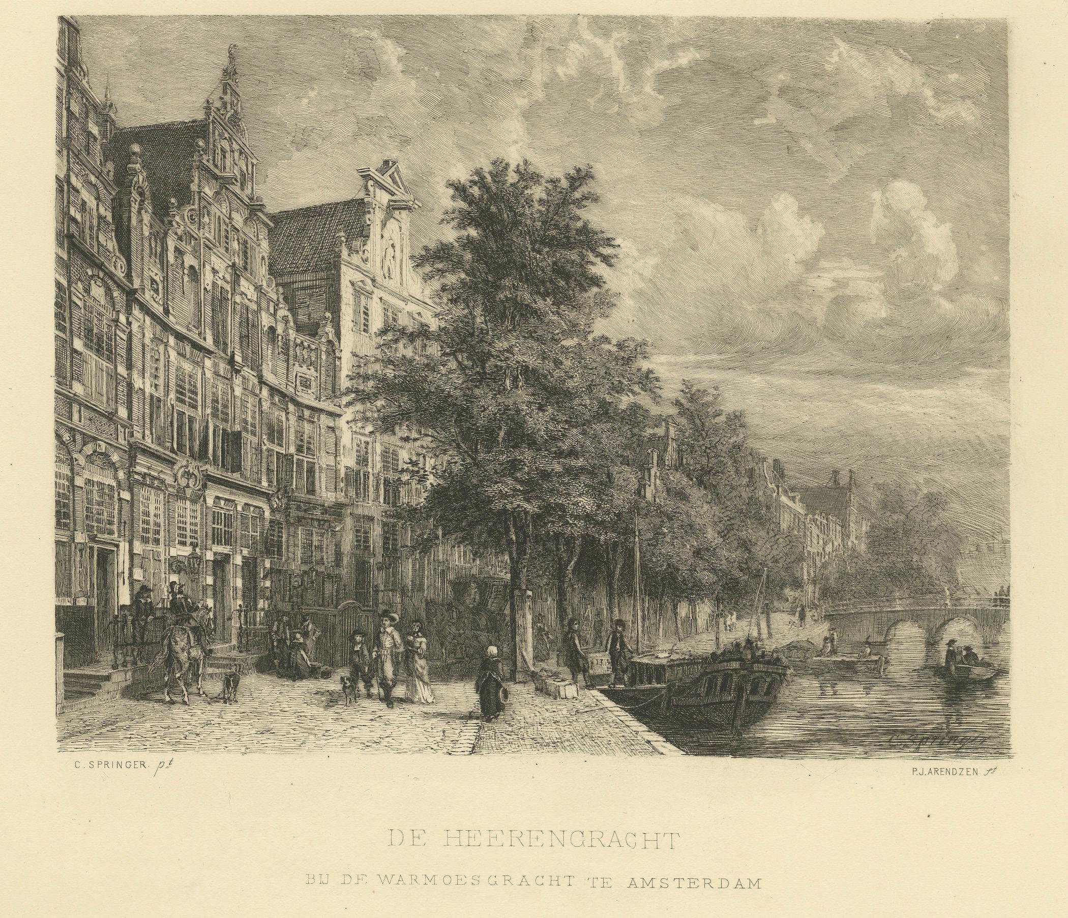 Die elegante Herengracht in Amsterdam: Historische Grachten-Szene, um 1870 (Papier) im Angebot