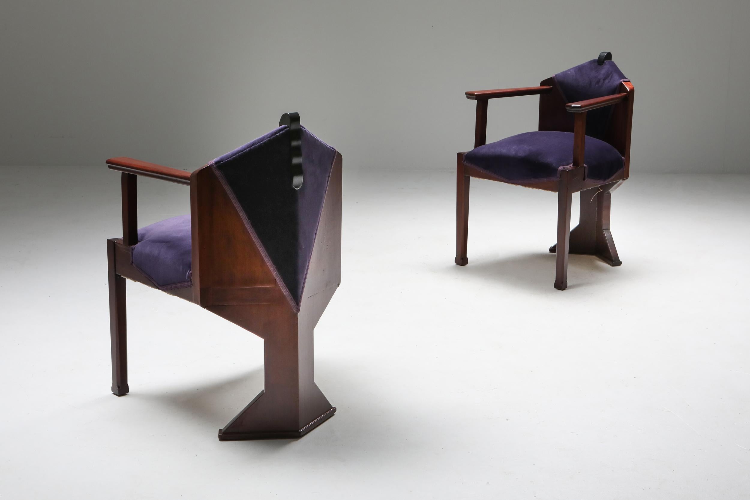 Art Deco ‘Amsterdamse school’ Armchairs, Netherlands, 1950s In Good Condition For Sale In Antwerp, BE