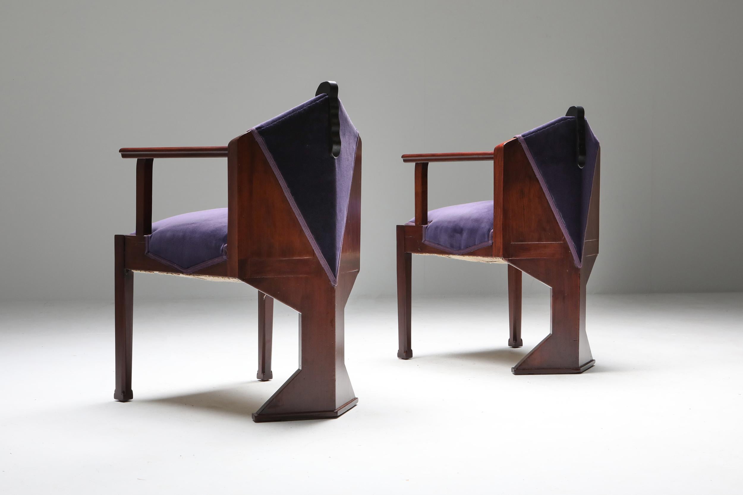 20th Century Art Deco ‘Amsterdamse school’ Armchairs, Netherlands, 1950s For Sale