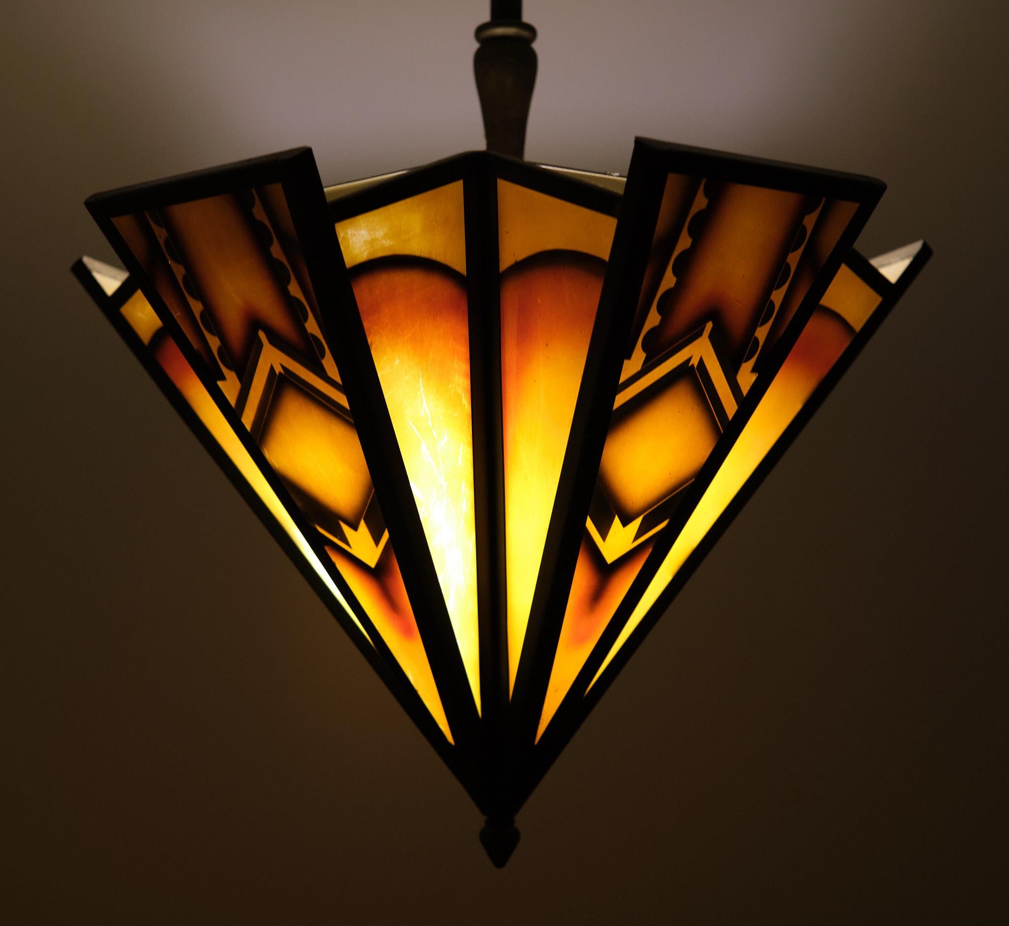 Late 20th Century Amsterdamse school  Art Deco  Stained Glass Chandelier  Holland  For Sale