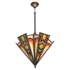 Vintage Amsterdamse school  Art Deco  Stained Glass Chandelier  Holland 