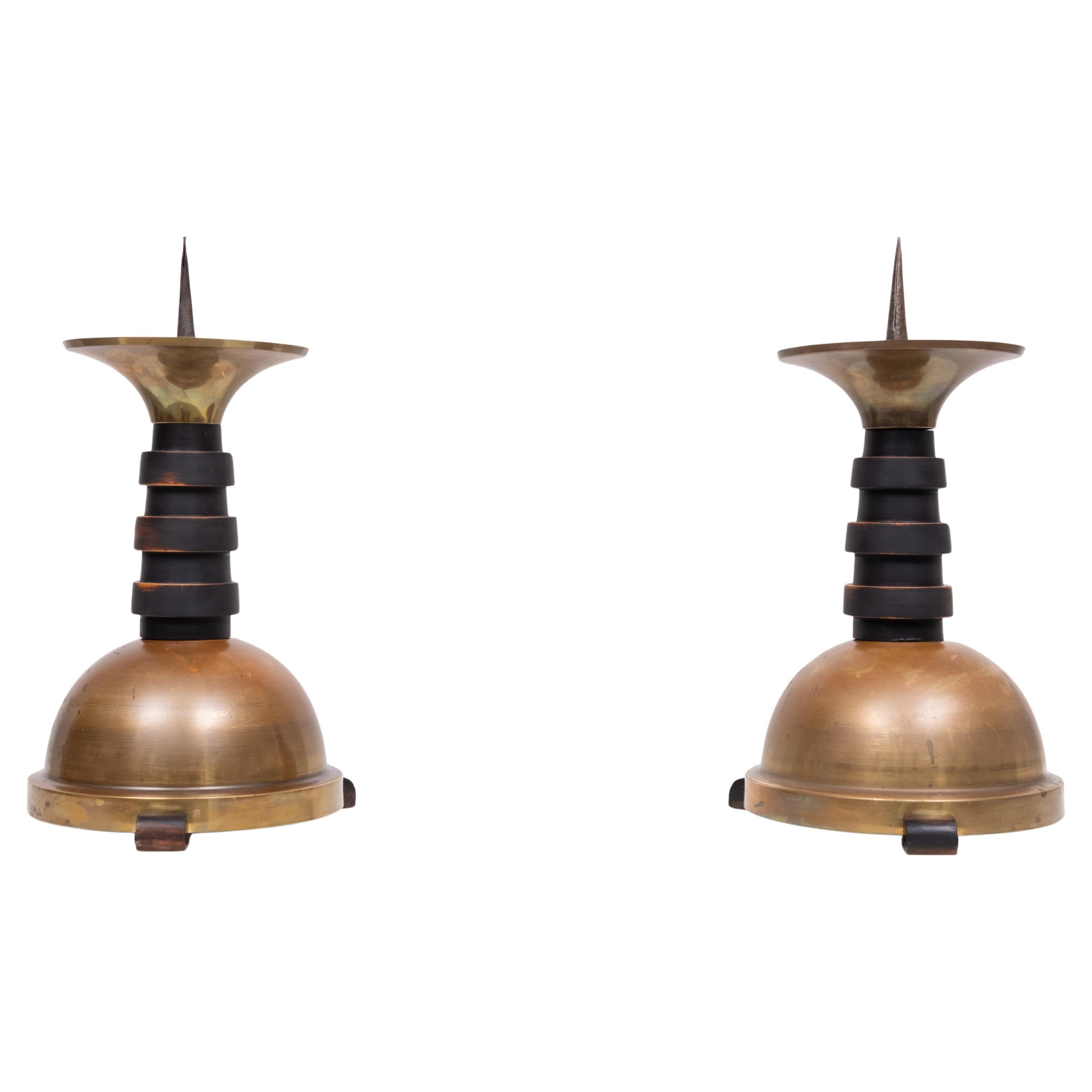 Bastoncini per candele in ottone della Scuola di Amsterdam 1920/30s