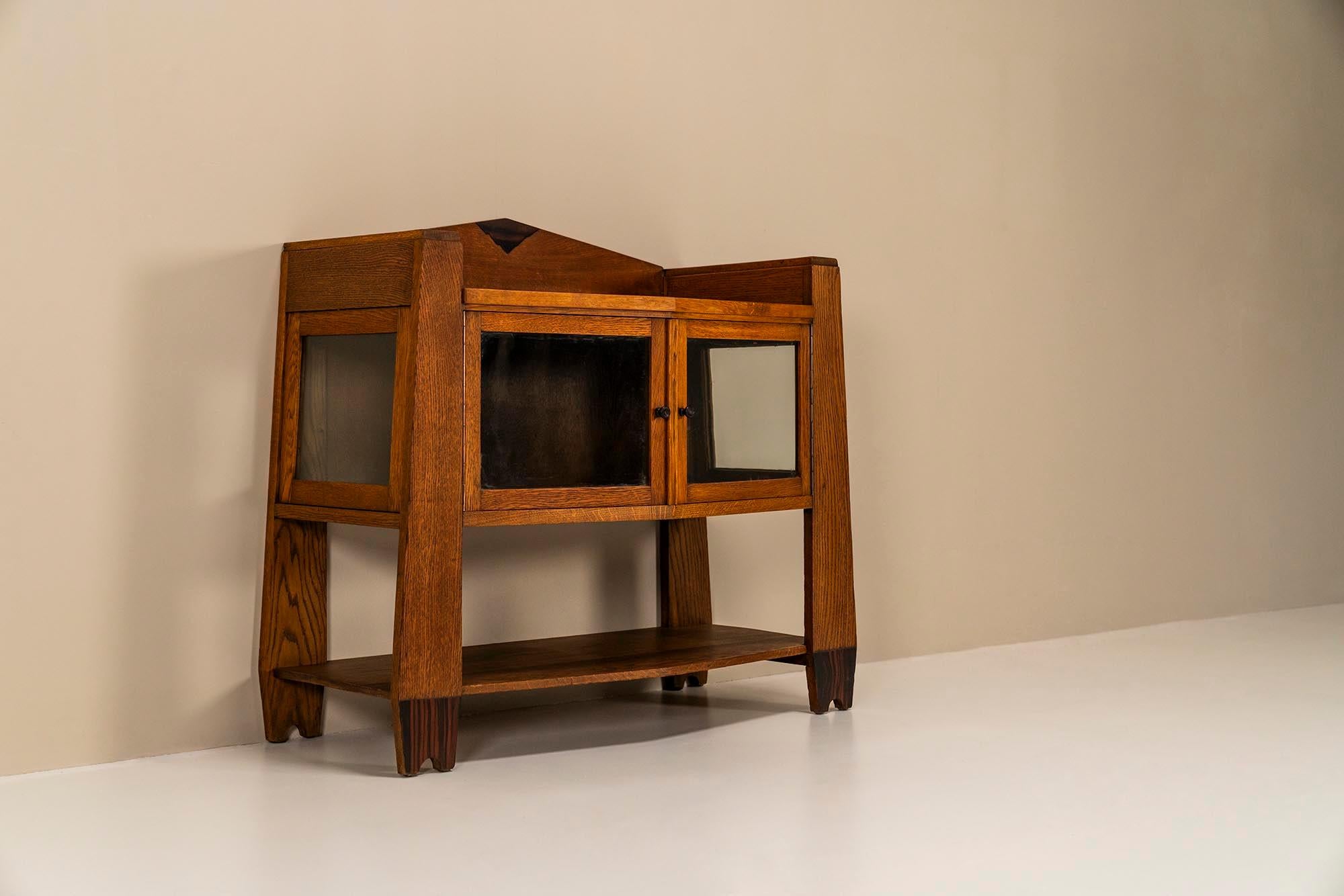 Amsterdamse School Cabinet In Oak And Macassar, Netherlands 1930s For Sale 1