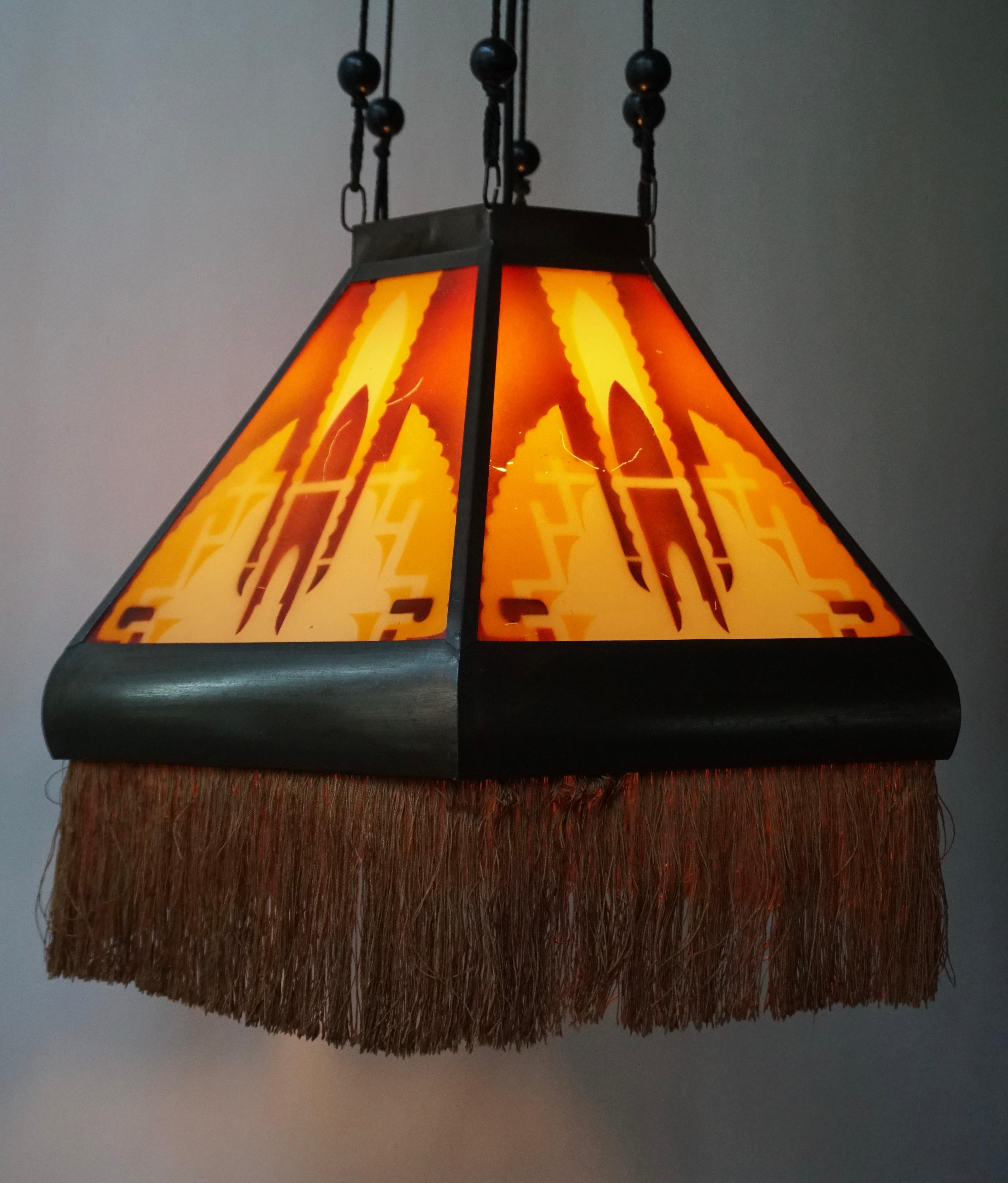 Dutch Amsterdamse School Glass Art Deco Pedant Light For Sale