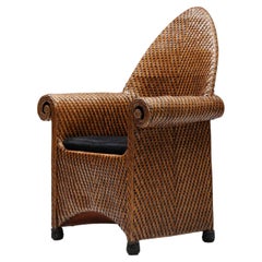 Amsterdamse School Handcrafted Wicker Arm Chair, The Netherlands, 1950's
