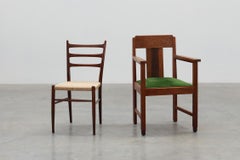 Amsterdamse school oak and velvet side chair, The Netherlands 1920s
