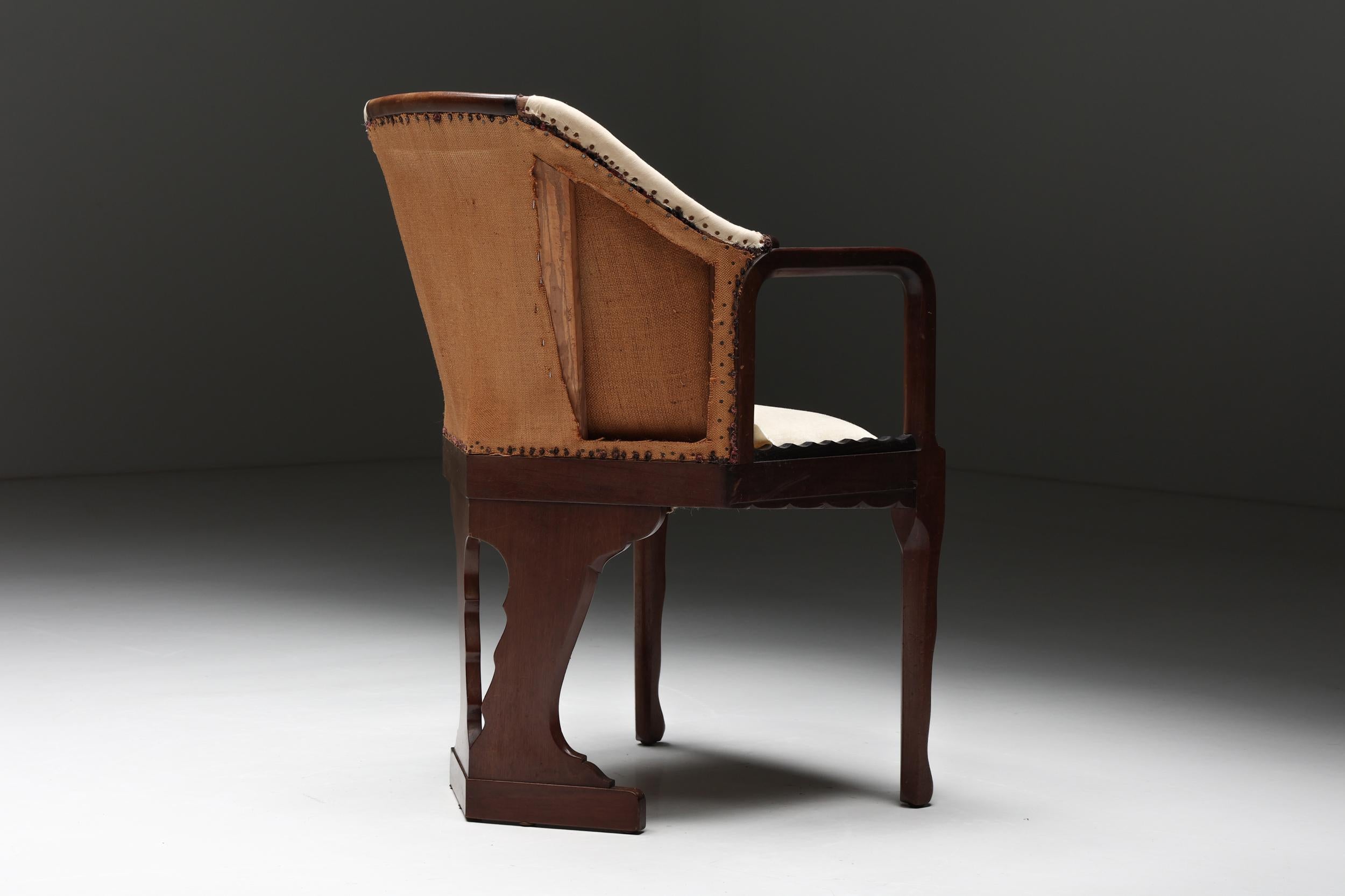 Fabric Amsterdamse School Side Chair, Art Deco, Dutch Design, 1930s