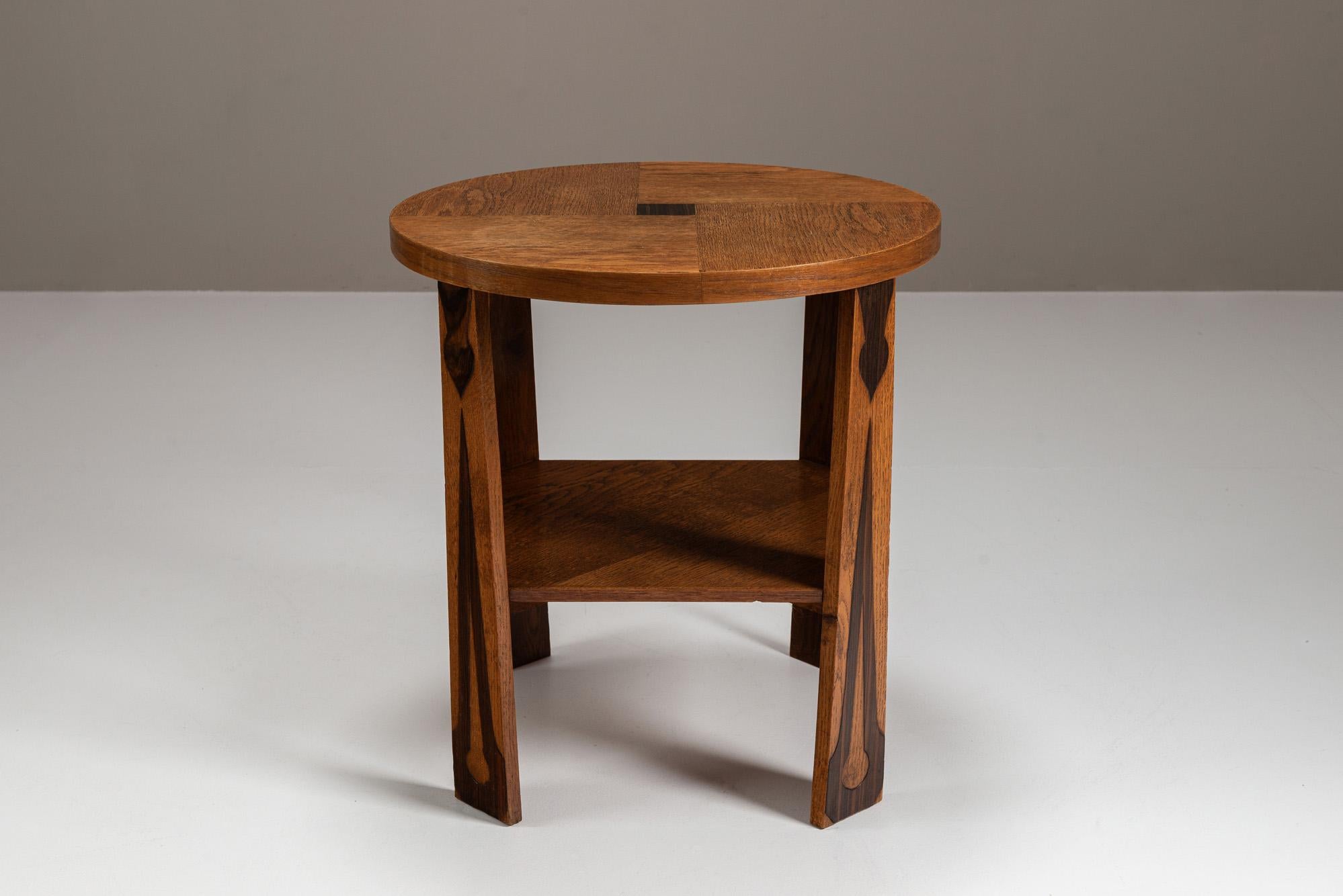 Table d'appoint de l'école Amsterdamse en Oak et Coromandel, Pays-Bas, années 1930 Bon état à Hellouw, NL