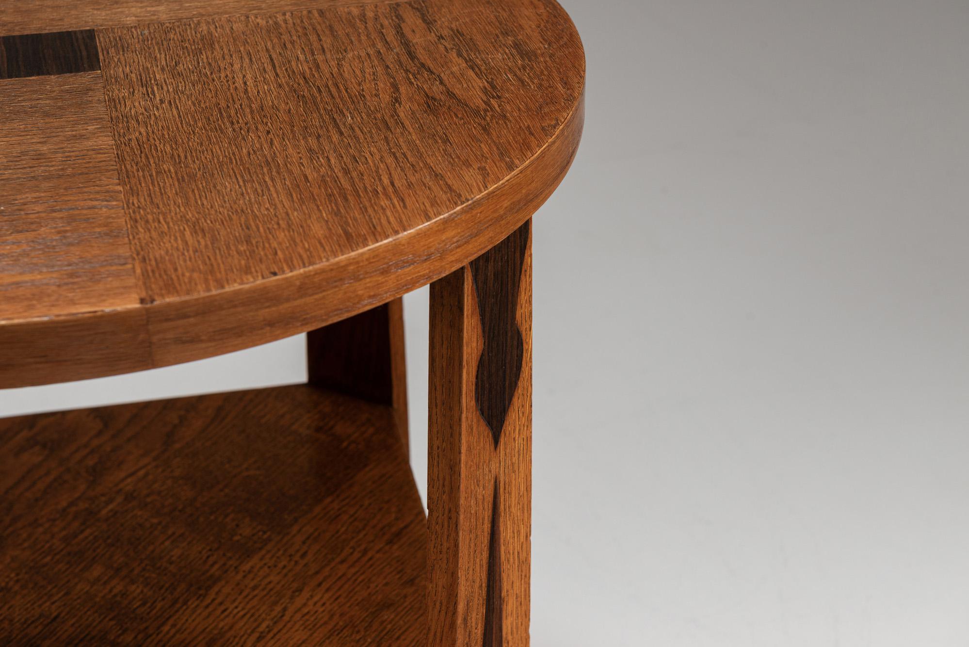 Table d'appoint de l'école Amsterdamse en Oak et Coromandel, Pays-Bas, années 1930 2