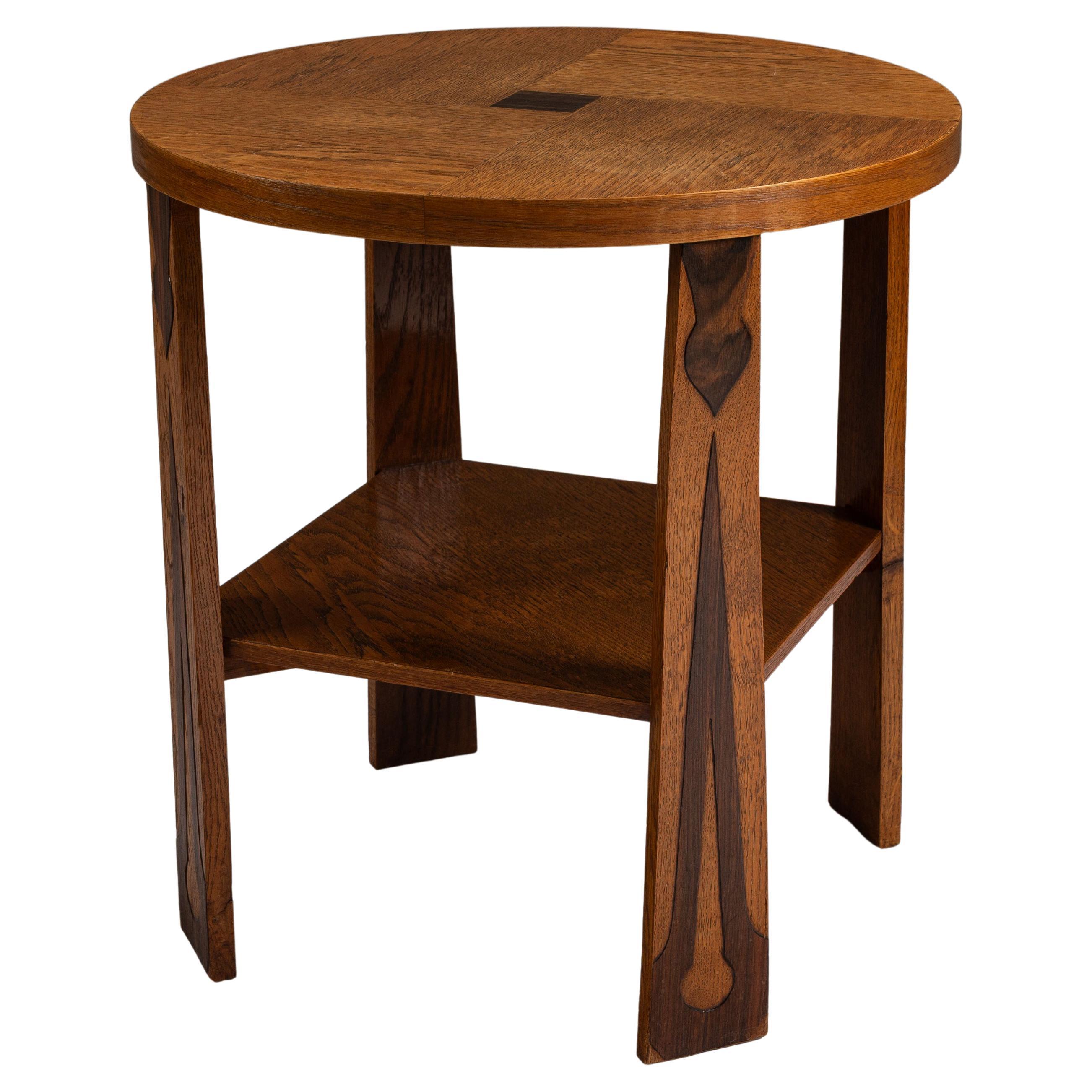 Table d'appoint de l'école Amsterdamse en Oak et Coromandel, Pays-Bas, années 1930