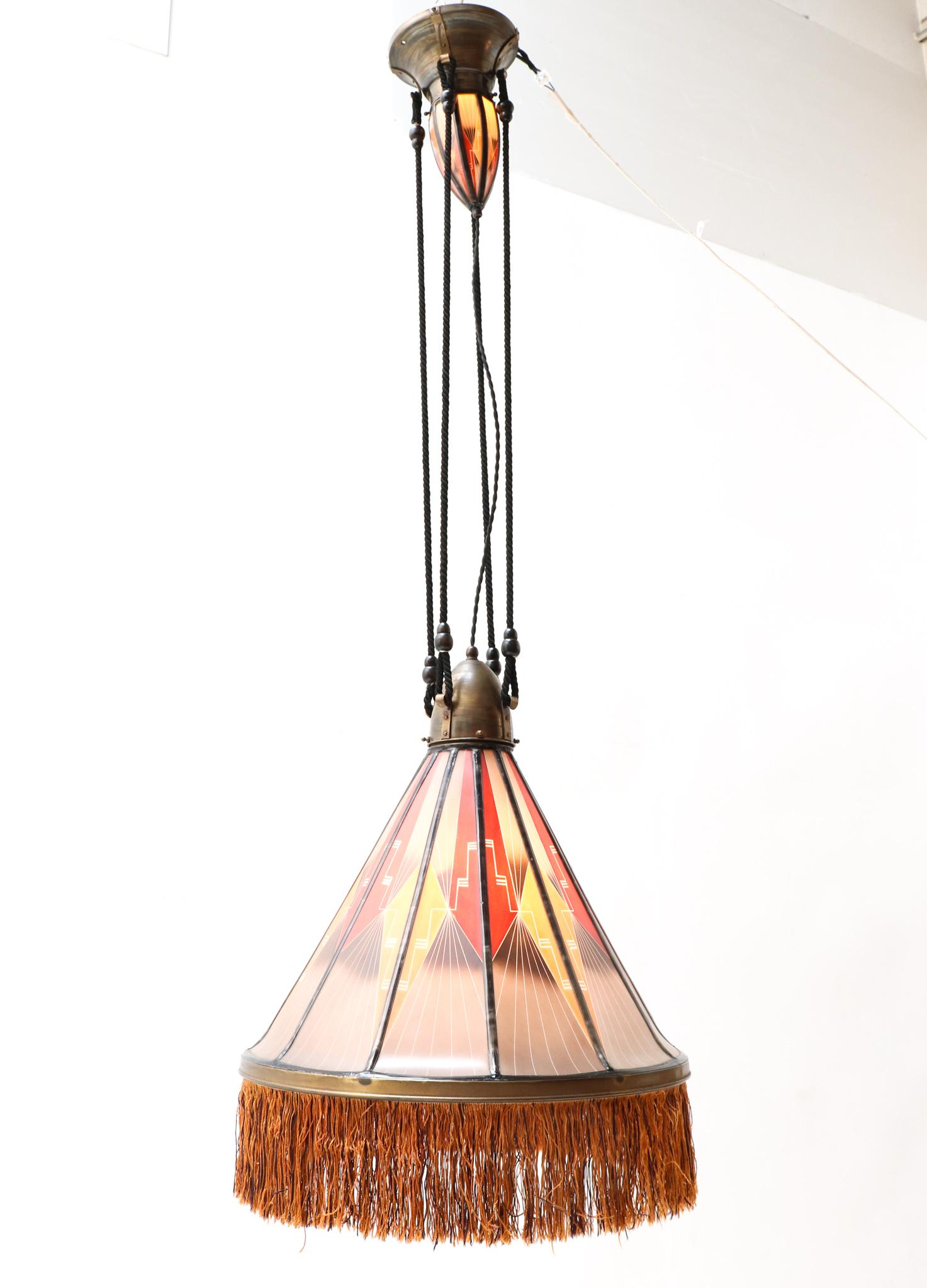 Amsterdamse School Stained Glass Chandelier by H.C. Herens for De Nieuwe Honsel 4