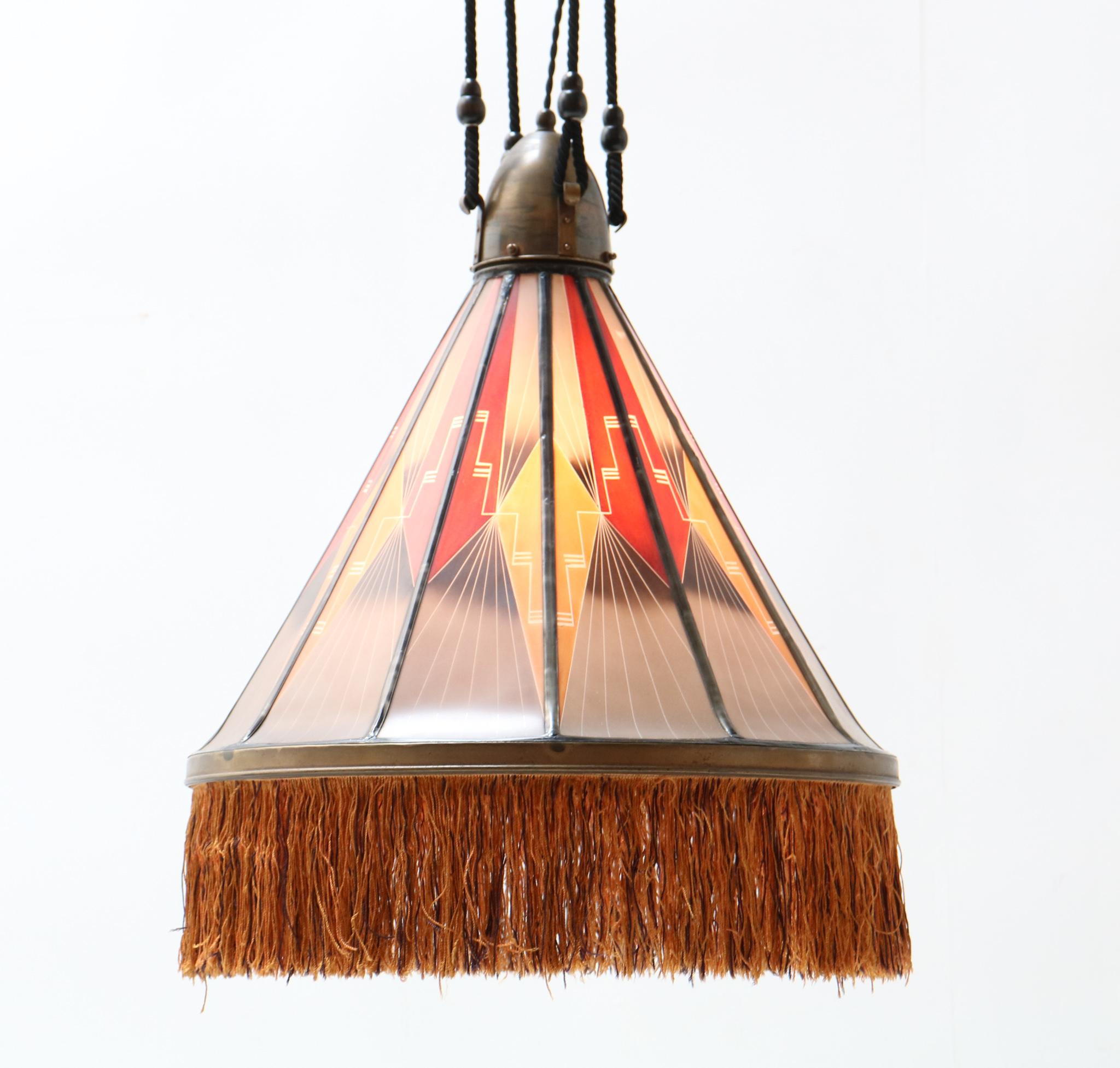 Amsterdamse School Stained Glass Chandelier by H.C. Herens for De Nieuwe Honsel 5