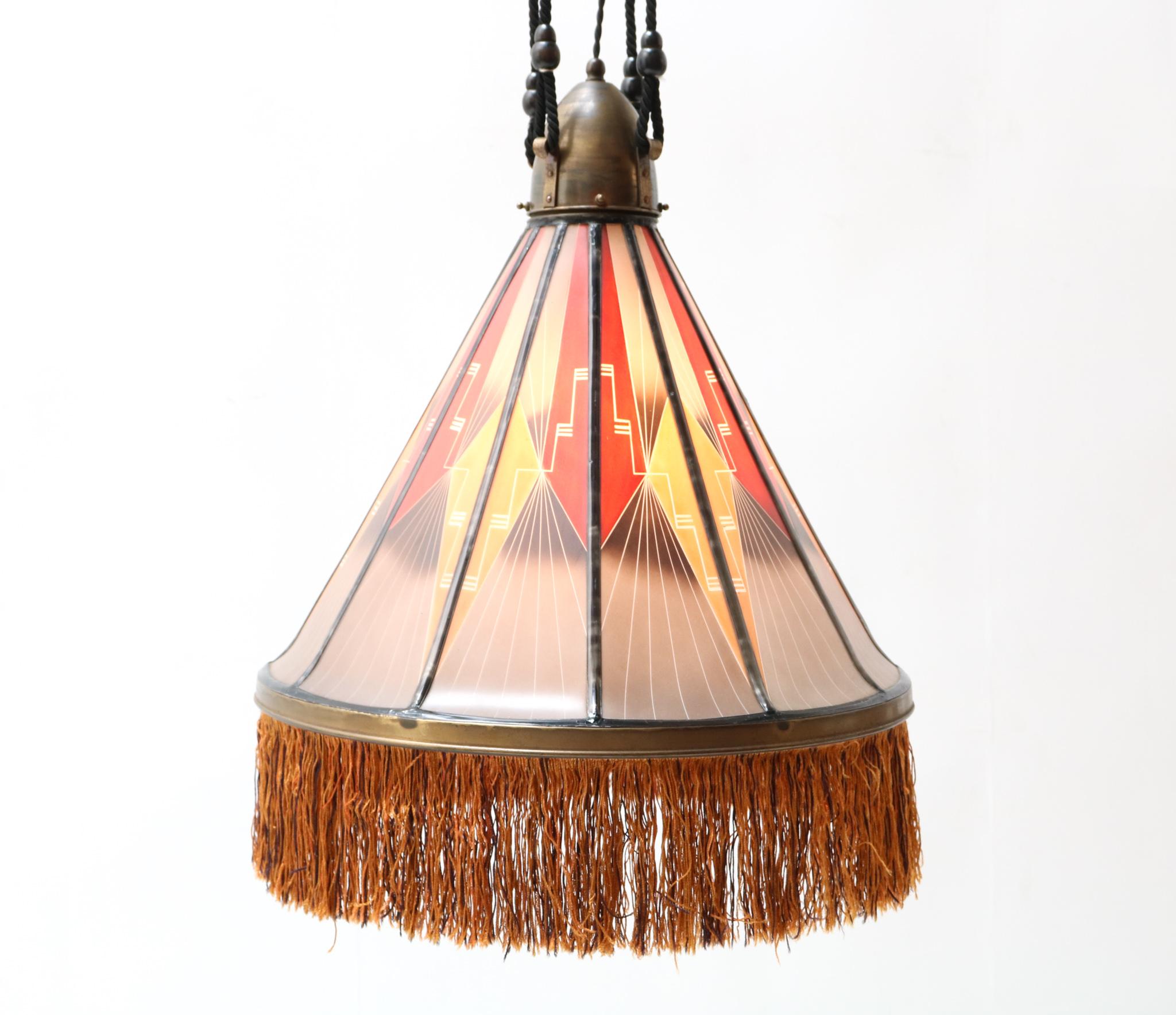 Amsterdamse School Stained Glass Chandelier by H.C. Herens for De Nieuwe Honsel 3