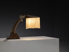 Amsterdamse School Table Lamp in Copper and Silk
