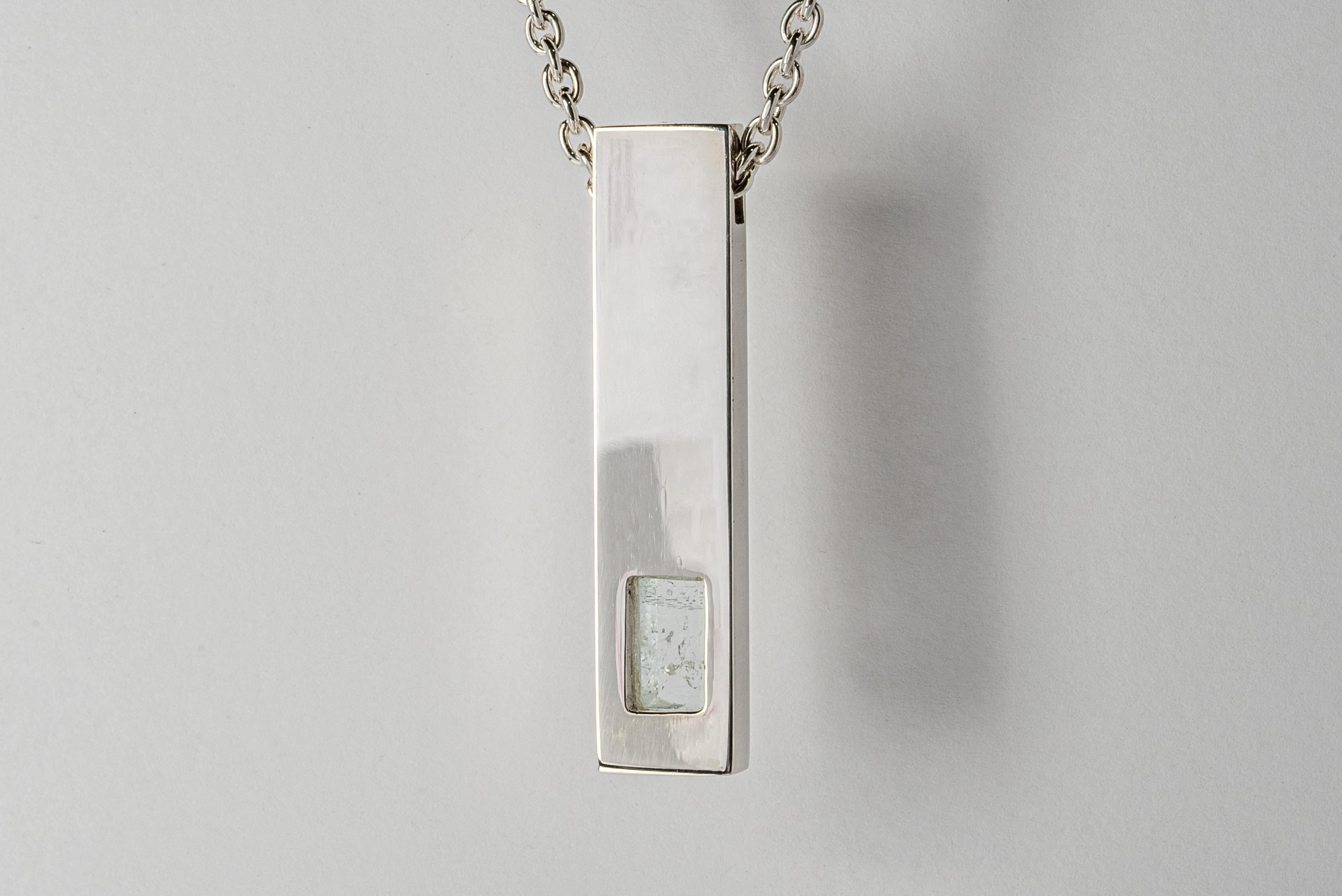 Rough Cut Amulet Cuboid Necklace (50cm, Envelopment, Aquamarine, PA+AQU) For Sale