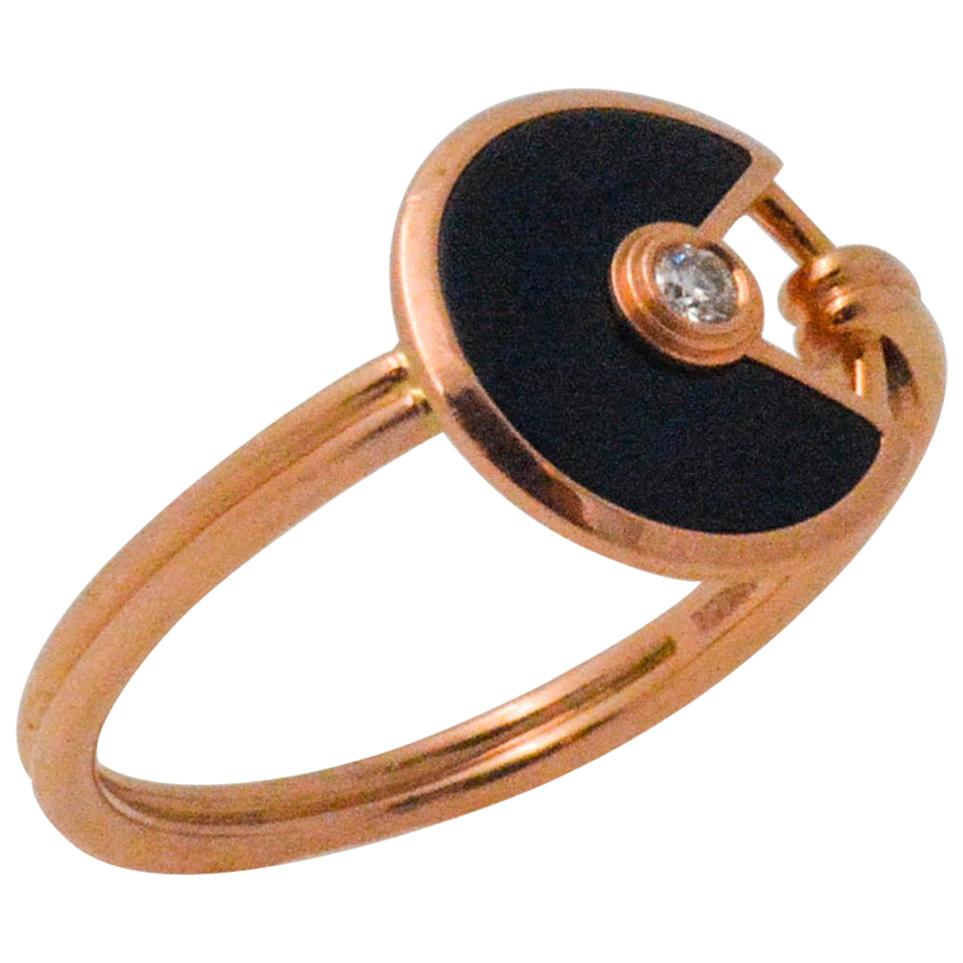 Amulette de Cartier 18 Karat Rose Gold Black Onyx Diamond Ring
