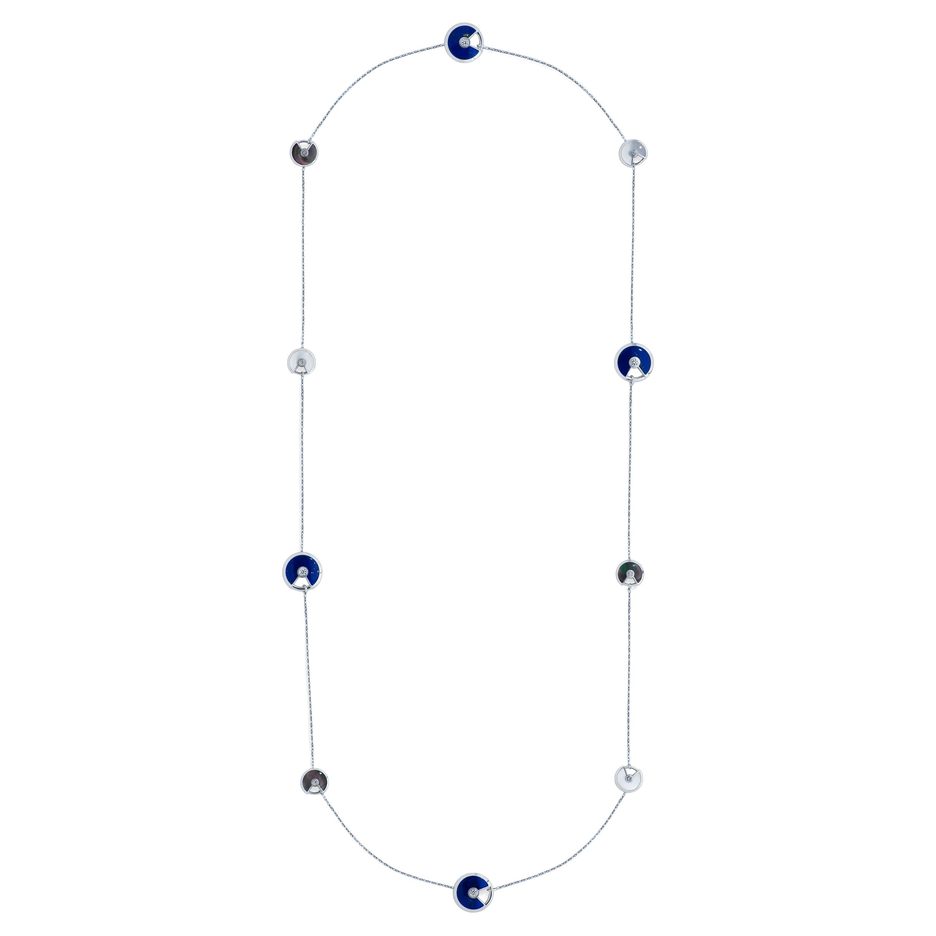 Amulette De Cartier Diamond, Lapis & Mother of Pearl Necklace in 18k White Gold