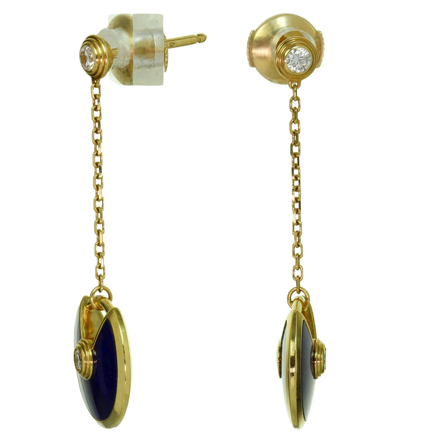 Boucles d'oreilles Amulette de Cartier en or jaune, lapis-lazuli et diamants Pour femmes en vente