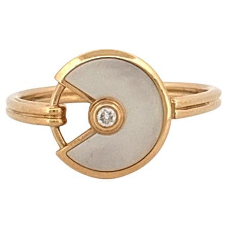 Amulette De Cartier Bague Nacre Diamant Or Jaune 18k Taille 54 Bon état - En vente à Sewickley, PA