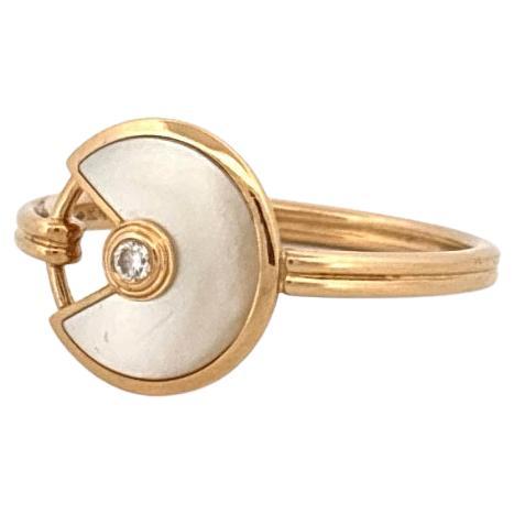 Amulette De Cartier Bague Nacre Diamant Or Jaune 18k Taille 54 en vente 3