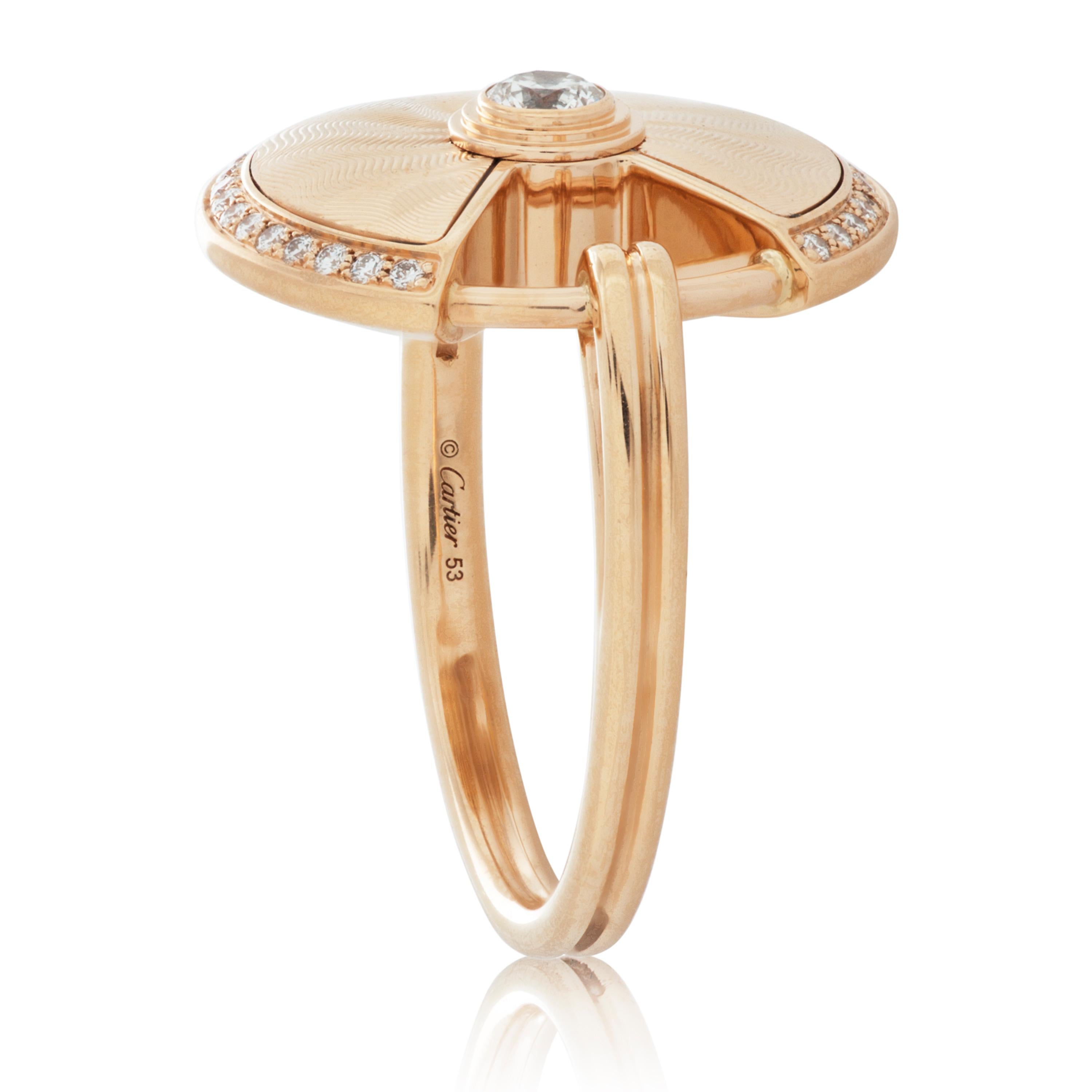 Round Cut Amulette De Cartier Round Diamond Ring in 18K Rose Gold with Cartier Box