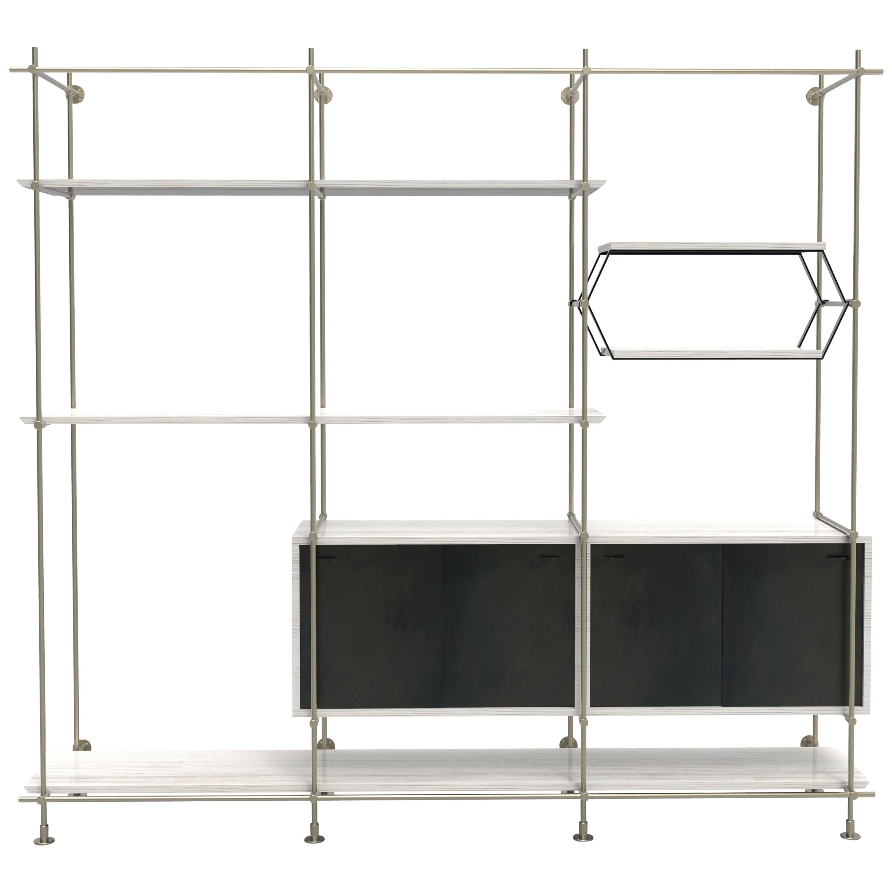Amuneal's 3-Bay Collector's Bookcase Shelving with Credenza For Sale