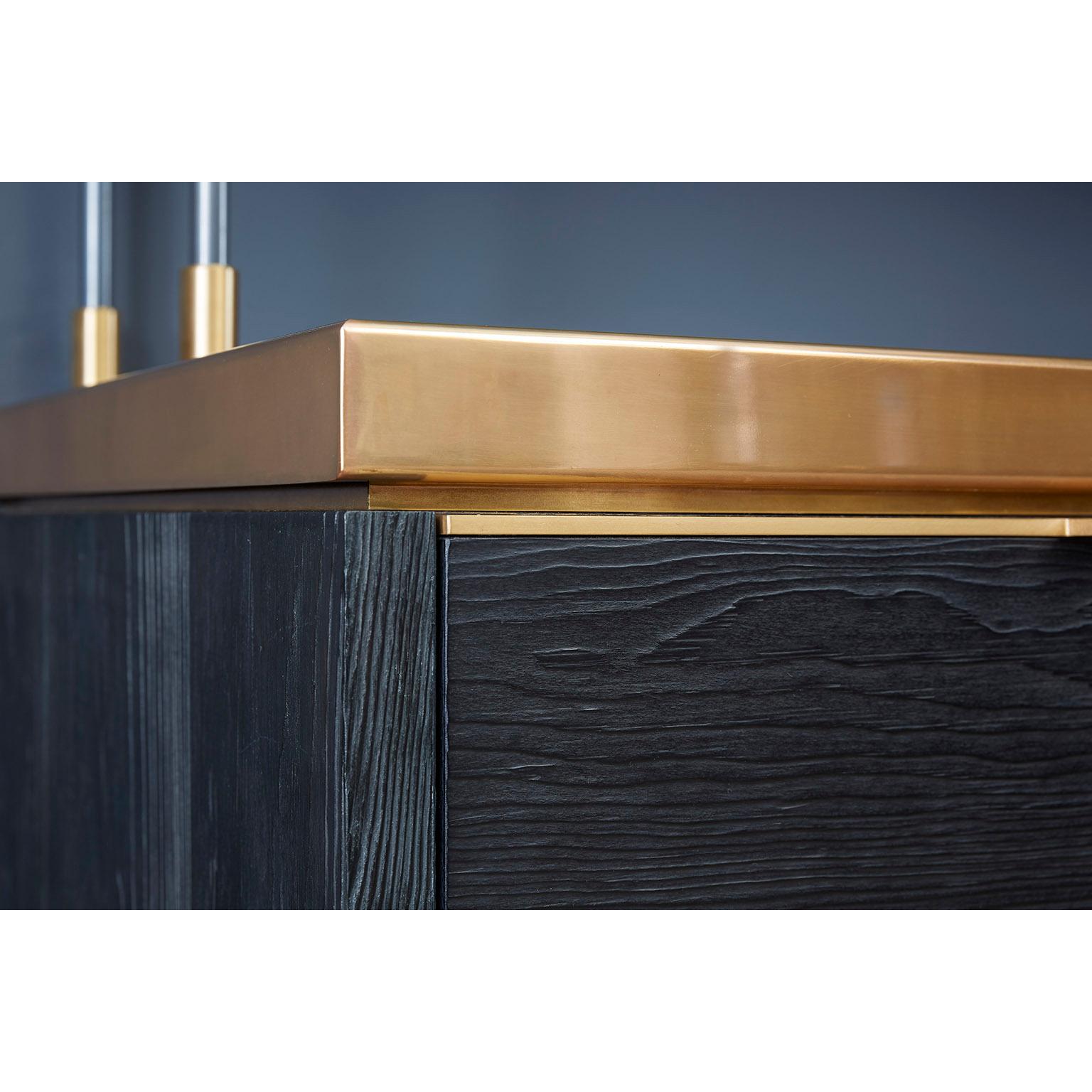 Patinated Amuneal's Charred Pine Bar Cabinet with Brass Countertop For Sale