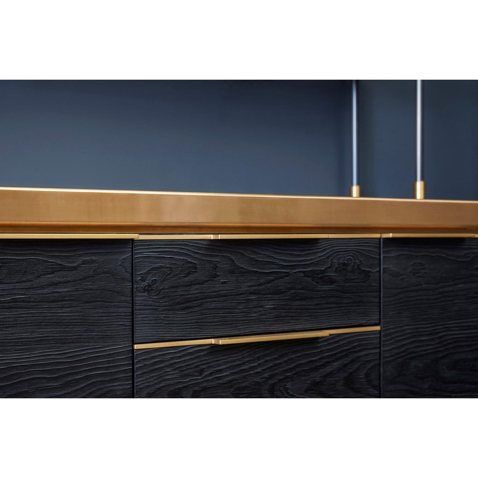 Amuneal's Charred Pine Bar Cabinet with Brass Countertop In New Condition For Sale In New York, NY
