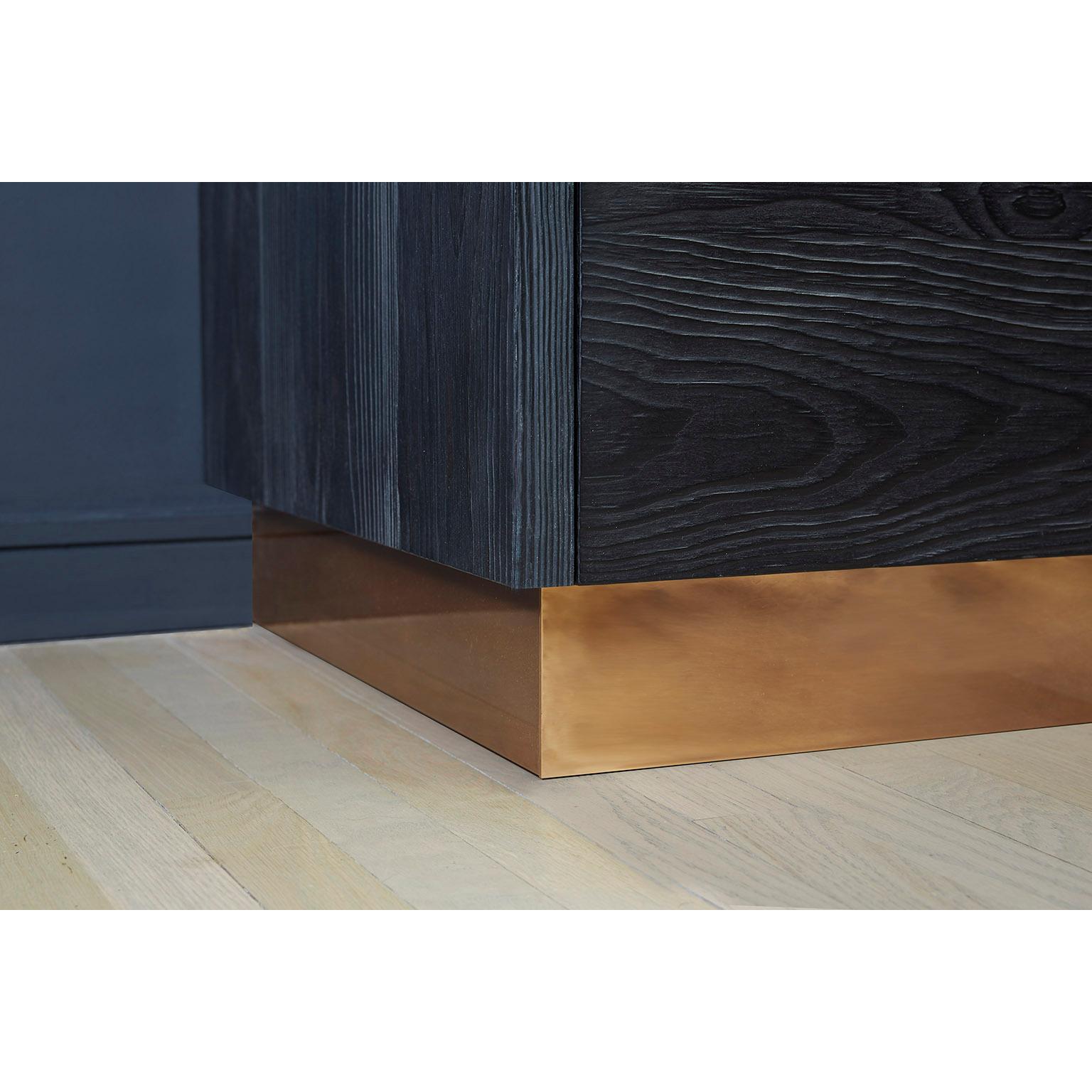 Contemporary Amuneal's Charred Pine Bar Cabinet with Brass Countertop For Sale