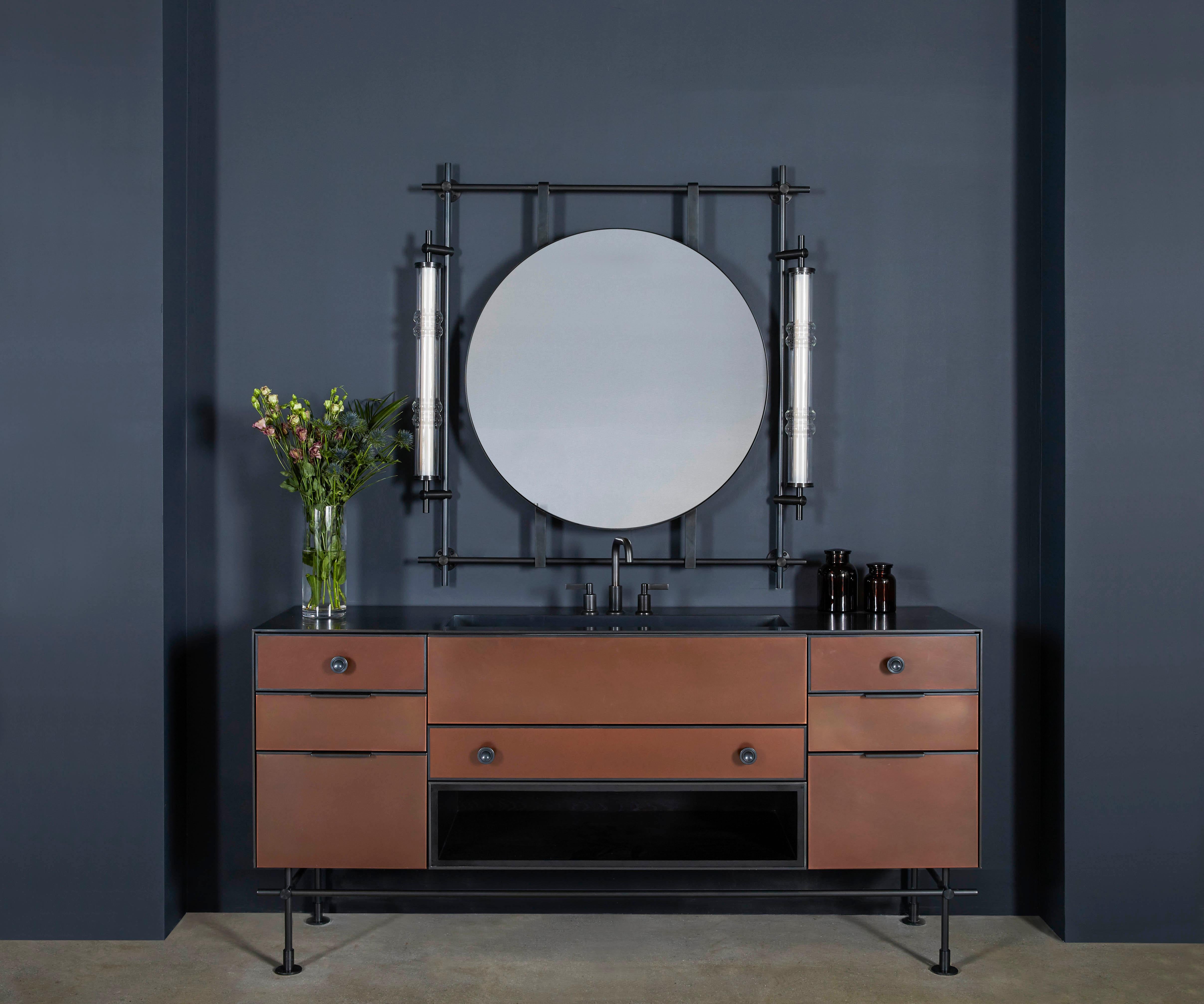 Modern Amuneal's Copper Vanity with Stainless Steel Surround and Integral sink For Sale