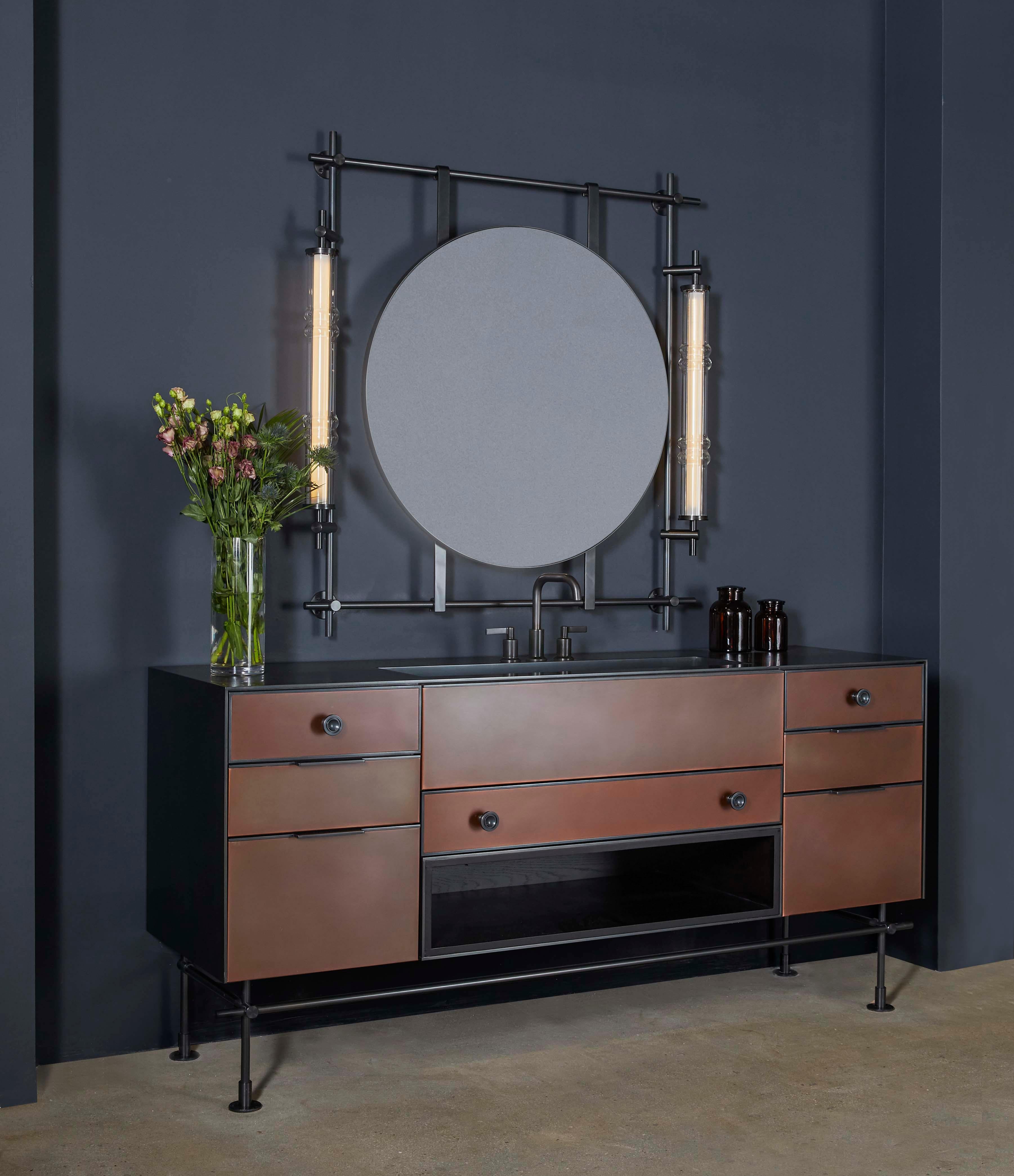 Contemporary Amuneal's Copper Vanity with Stainless Steel Surround and Integral sink For Sale
