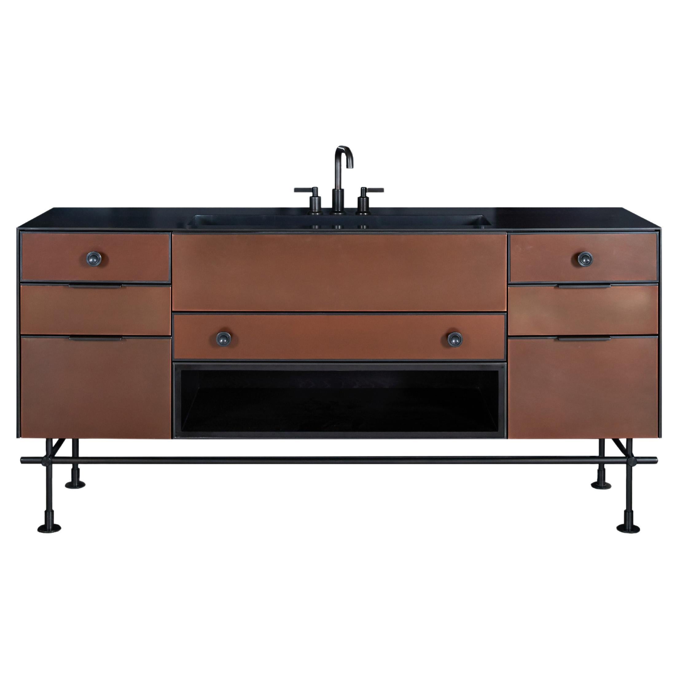 Amuneal's Copper Vanity with Stainless Steel Surround and Integral sink For Sale