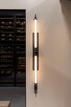 Amuneal's Blown Glass Steel + Oak Double Totem Wall Sconce