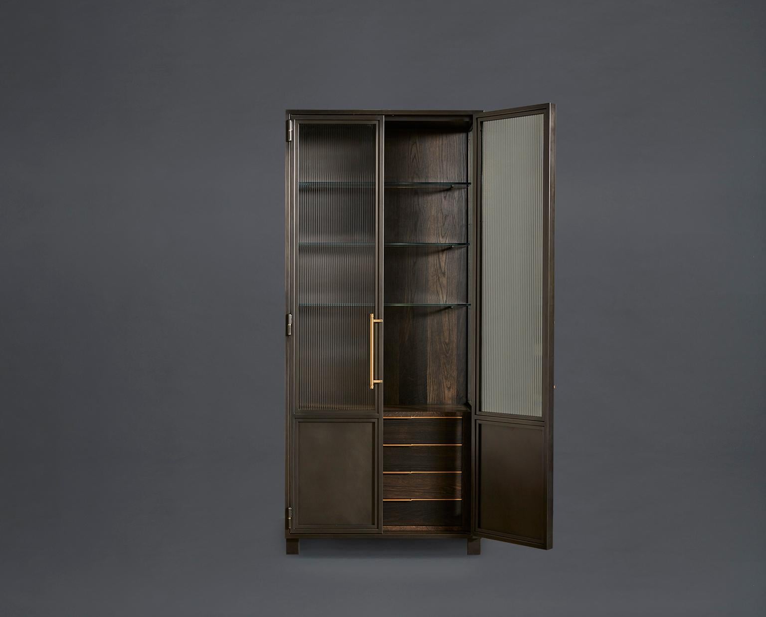 Amuneal's Blackened Metal + Glass Hutch with Oak Interior For Sale 1