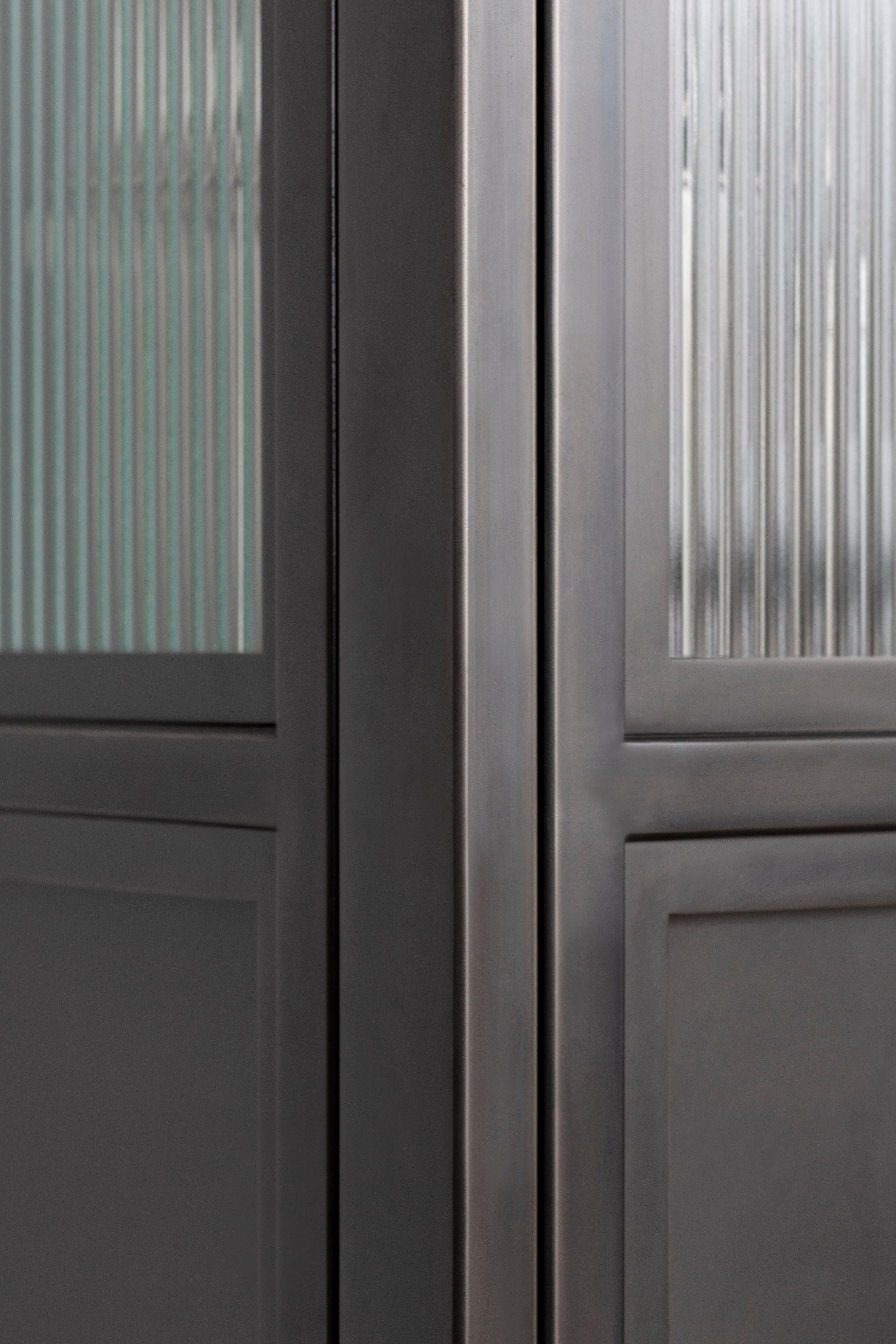 Amuneal's Blackened Metal + Glass Hutch with Oak Interior In New Condition For Sale In New York, NY