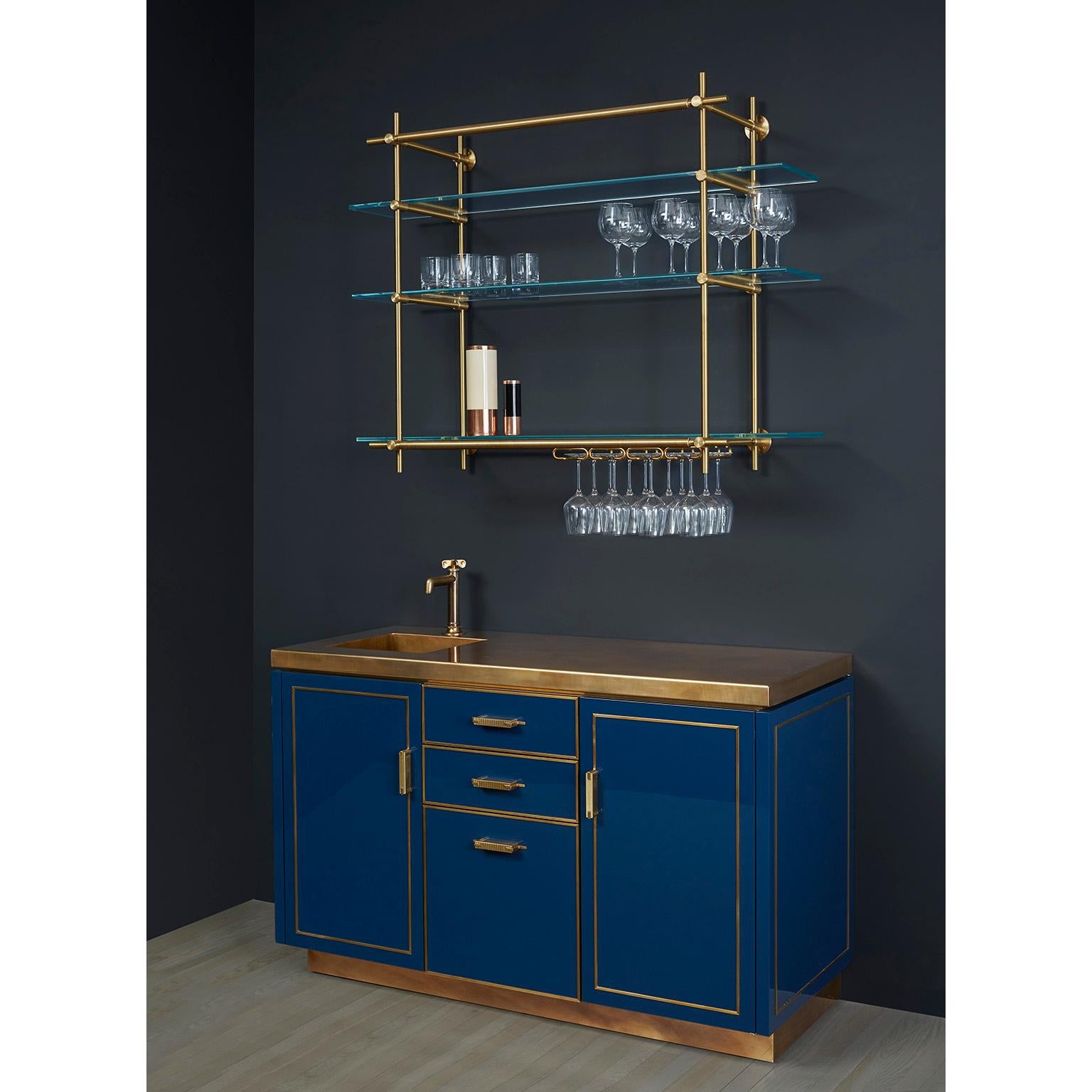 Amuneal's Lacquer Bar Cabinet with Brass Countertop In New Condition For Sale In New York, NY