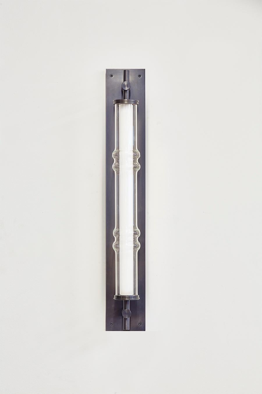 American Amuneal's Blown Glass + Blackened Steel Totem Wall Sconce For Sale