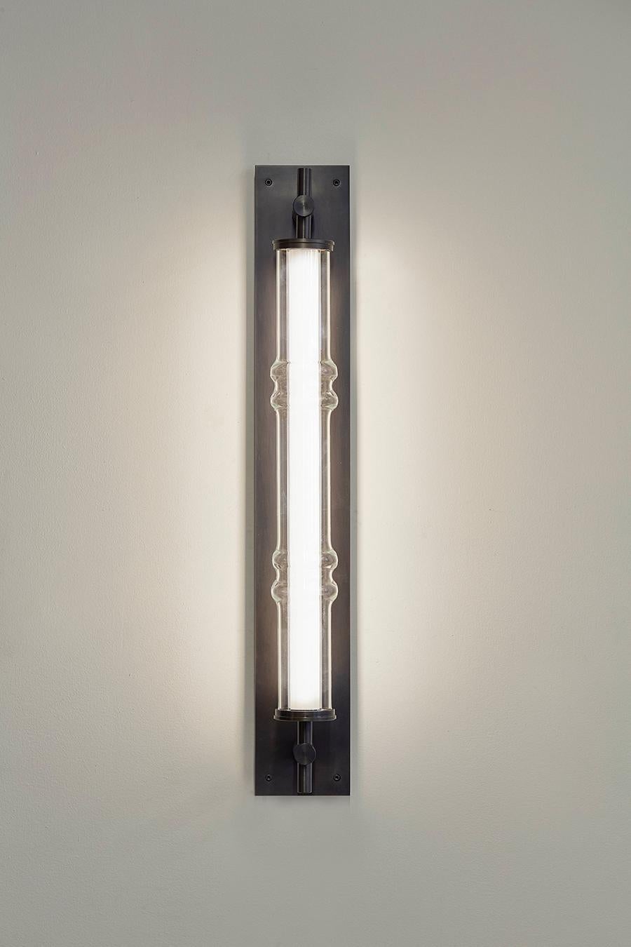 Amuneal's Blown Glass + Blackened Steel Totem Wall Sconce In New Condition For Sale In New York, NY
