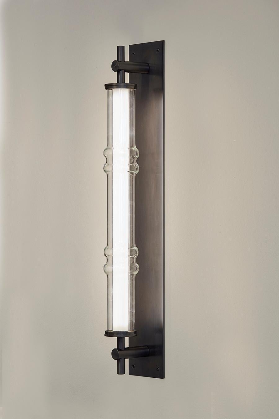 Contemporary Amuneal's Blown Glass + Blackened Steel Totem Wall Sconce For Sale