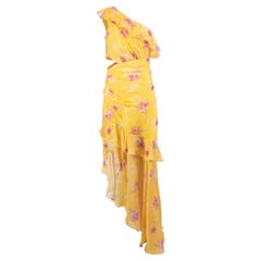 Amur Yellow Silk Floral Ruffle Maxi Dress Size M