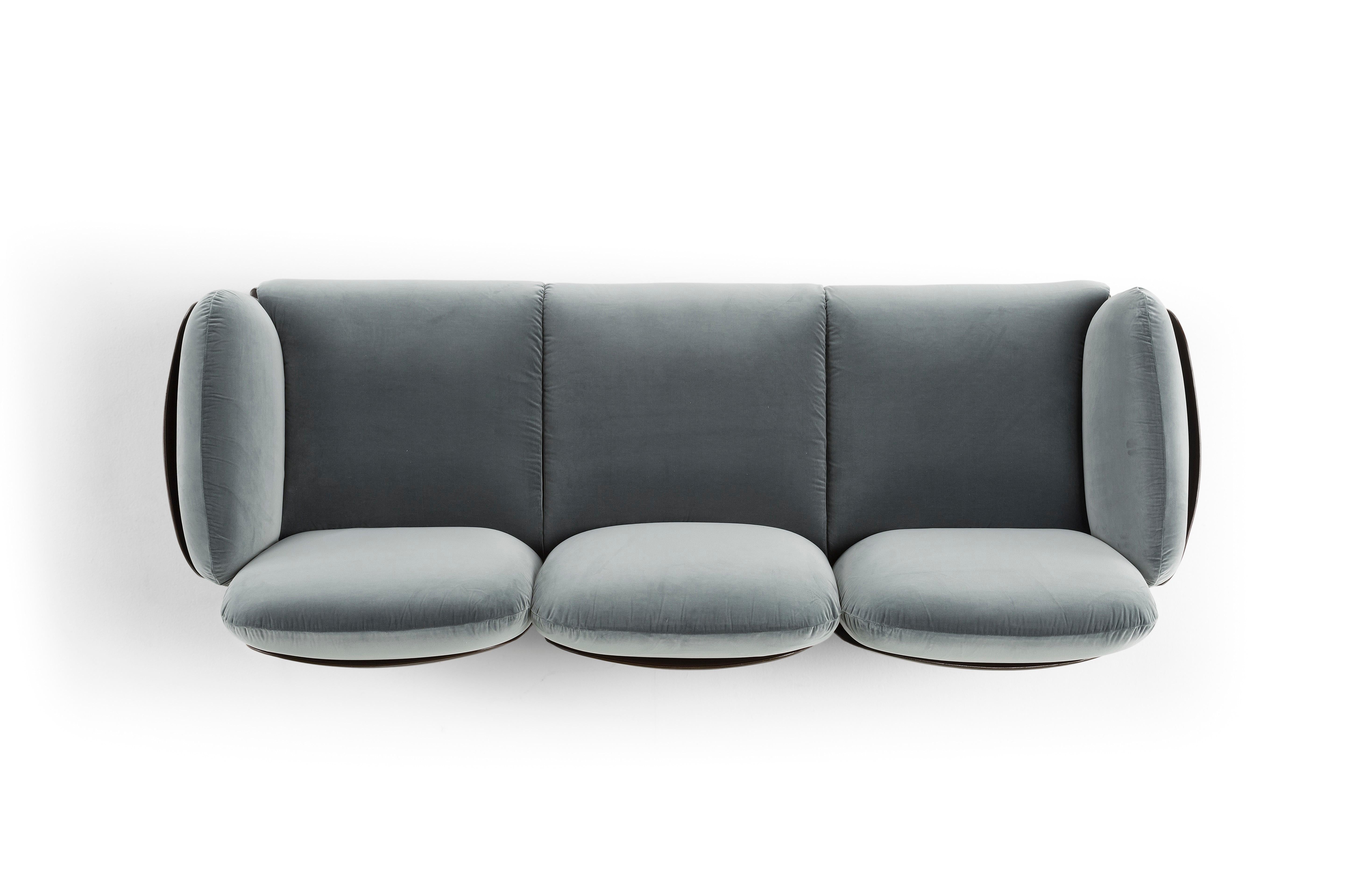 Modern Amura 'Brooklyn' Sofa in Blue Velvet and Brown Cuoio Leather by Stefano Bigi For Sale