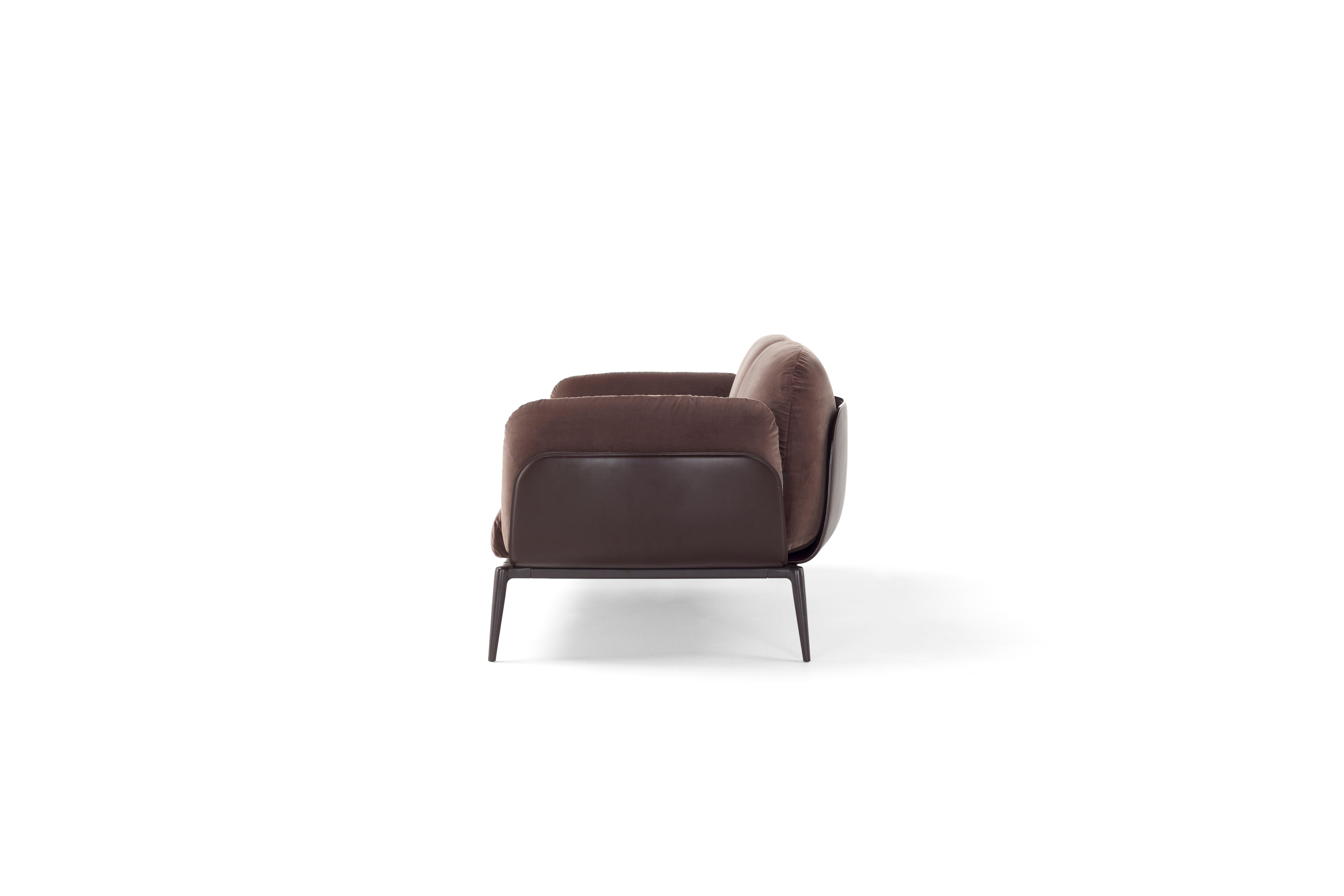 Modern Amura 'Brooklyn' Sofa in Brown Velvet and Cuoio by Stefano Bigi For Sale