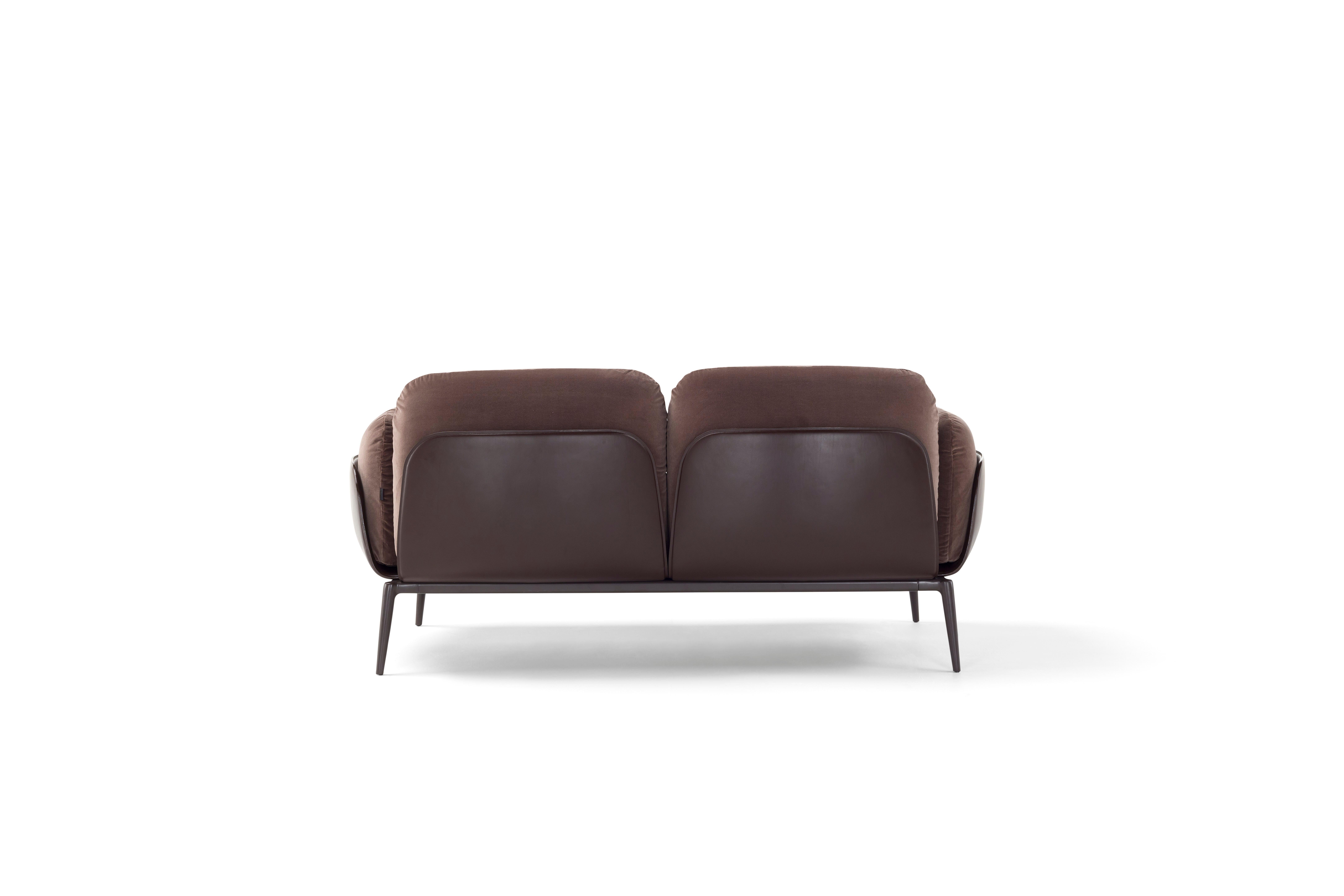 Italian Amura 'Brooklyn' Sofa in Brown Velvet and Cuoio by Stefano Bigi For Sale