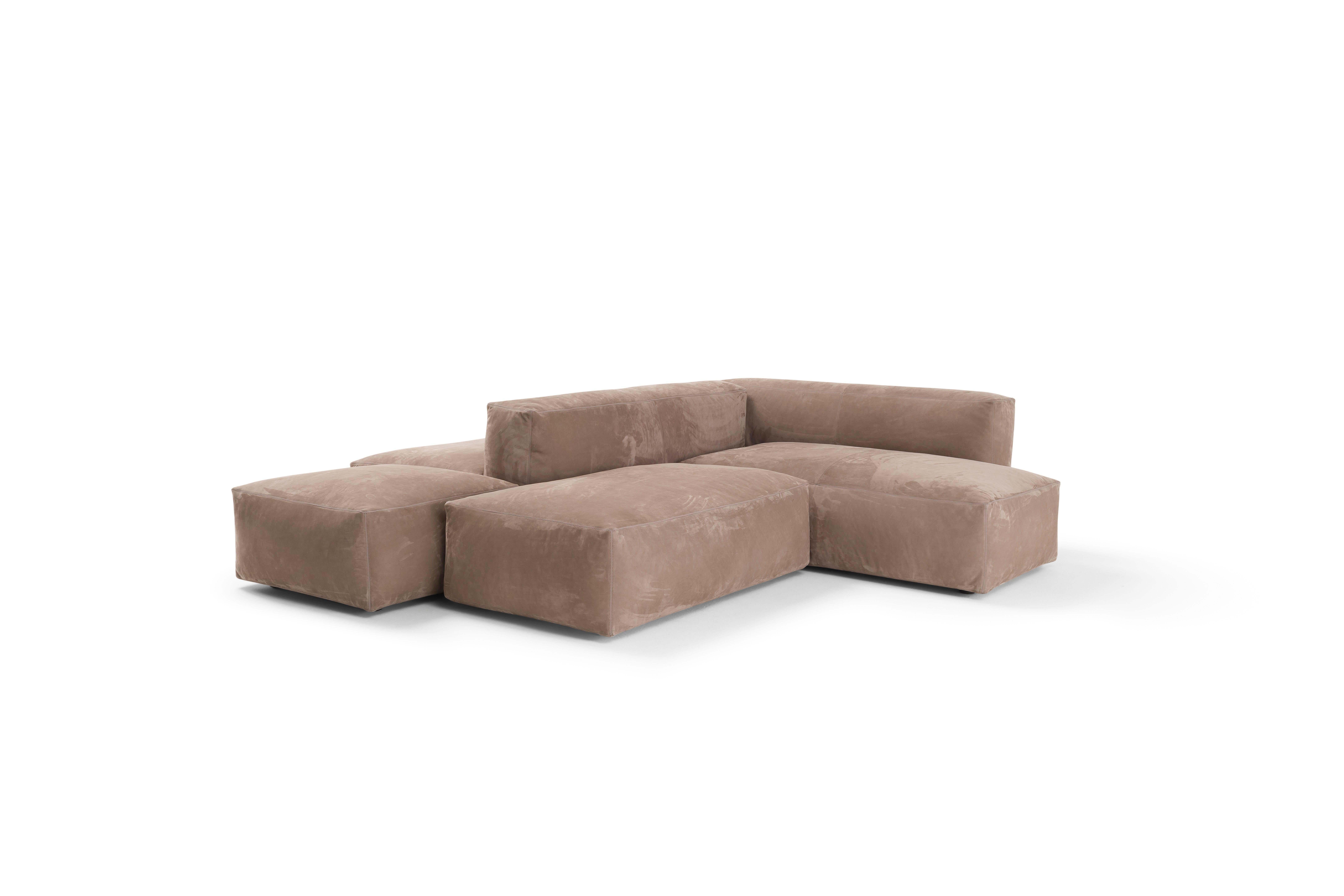 Italian Amura 'Davis' Modular Sofa in Brown Leather For Sale