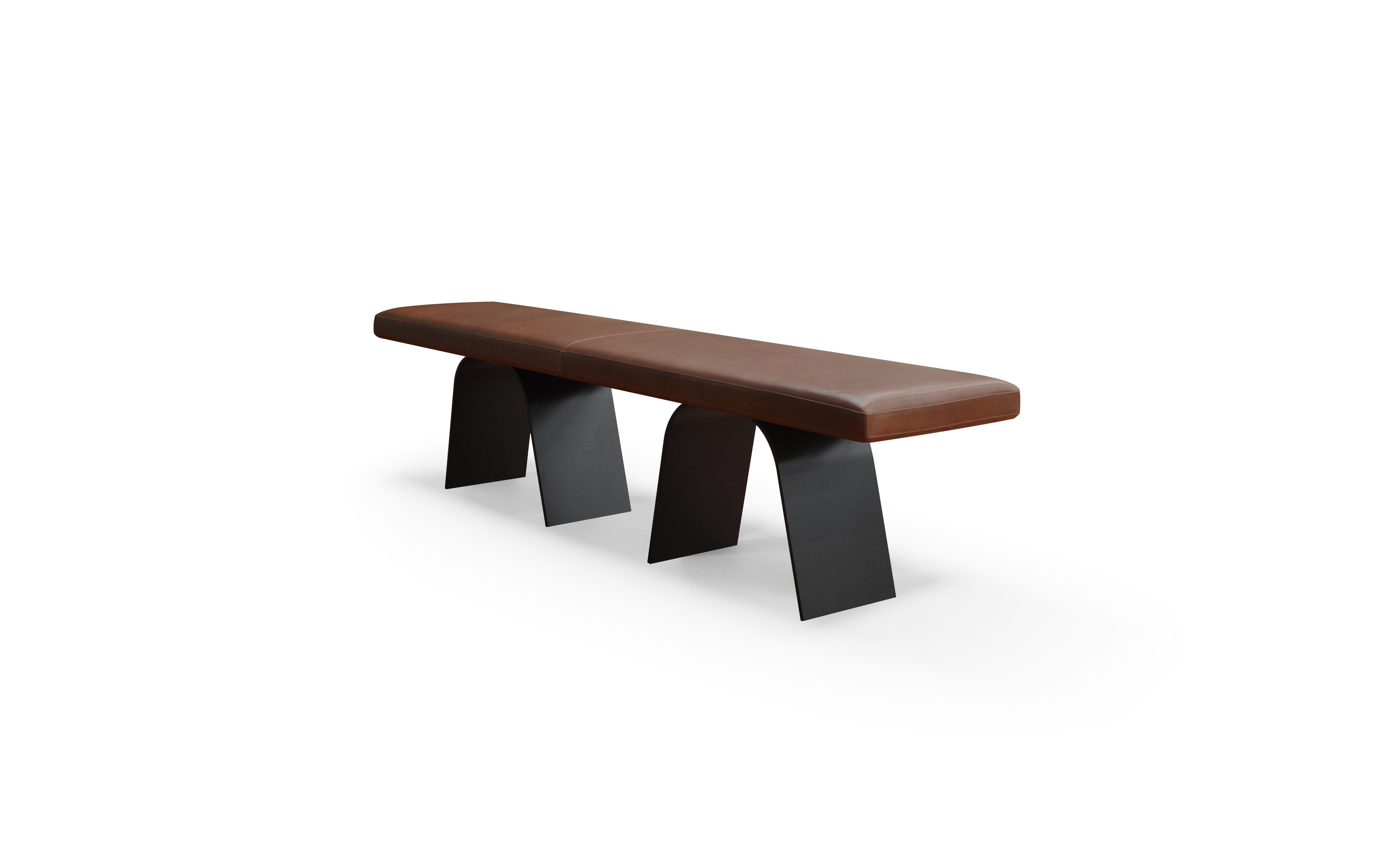 Modern Amura 'Desco' Bench in Leather and Metal by Emanuel Gargano For Sale