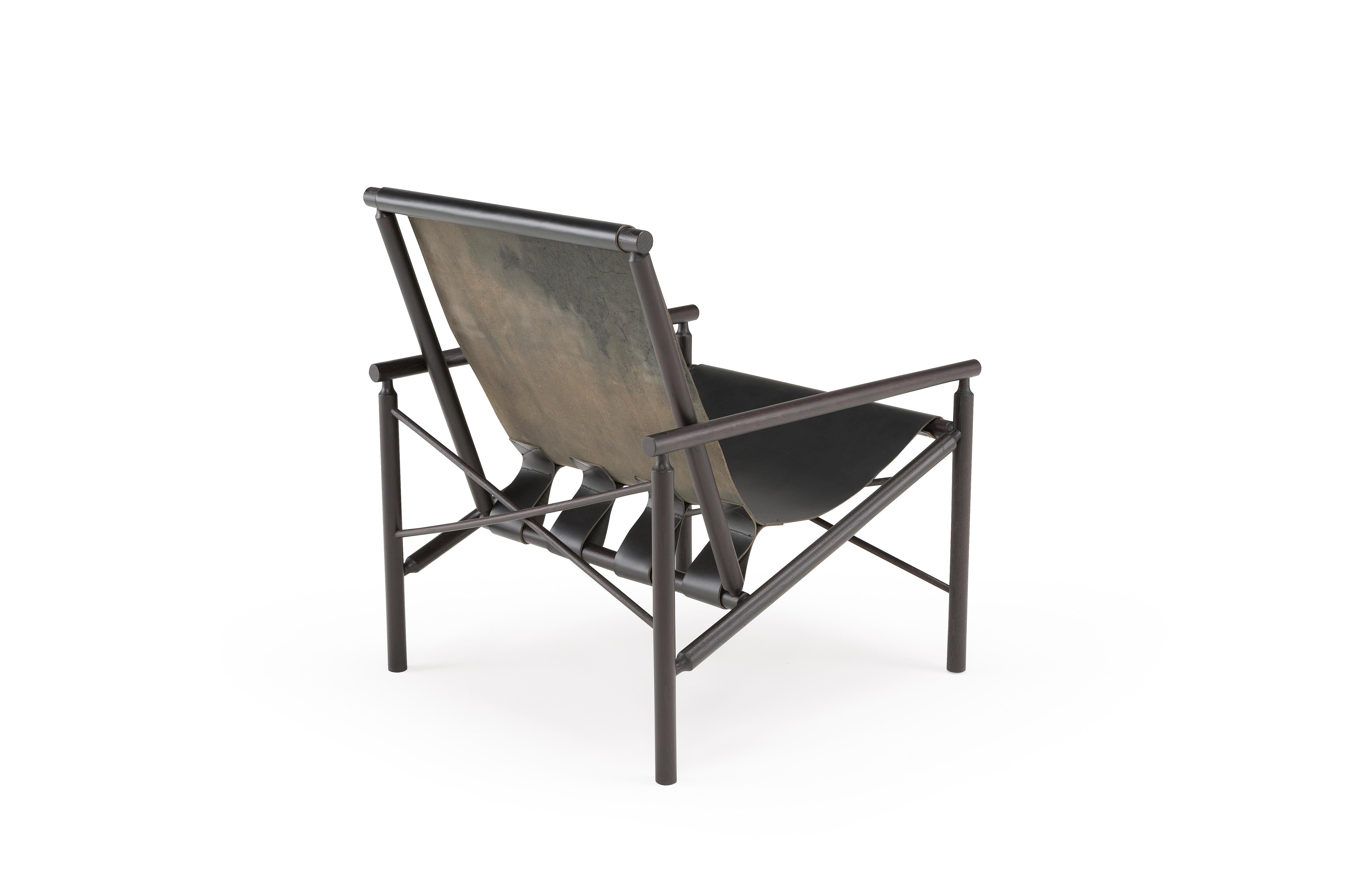 Modern Amura 'Ease' Chair in Dark Wood and Charcoal Leather by Gareth Neal For Sale