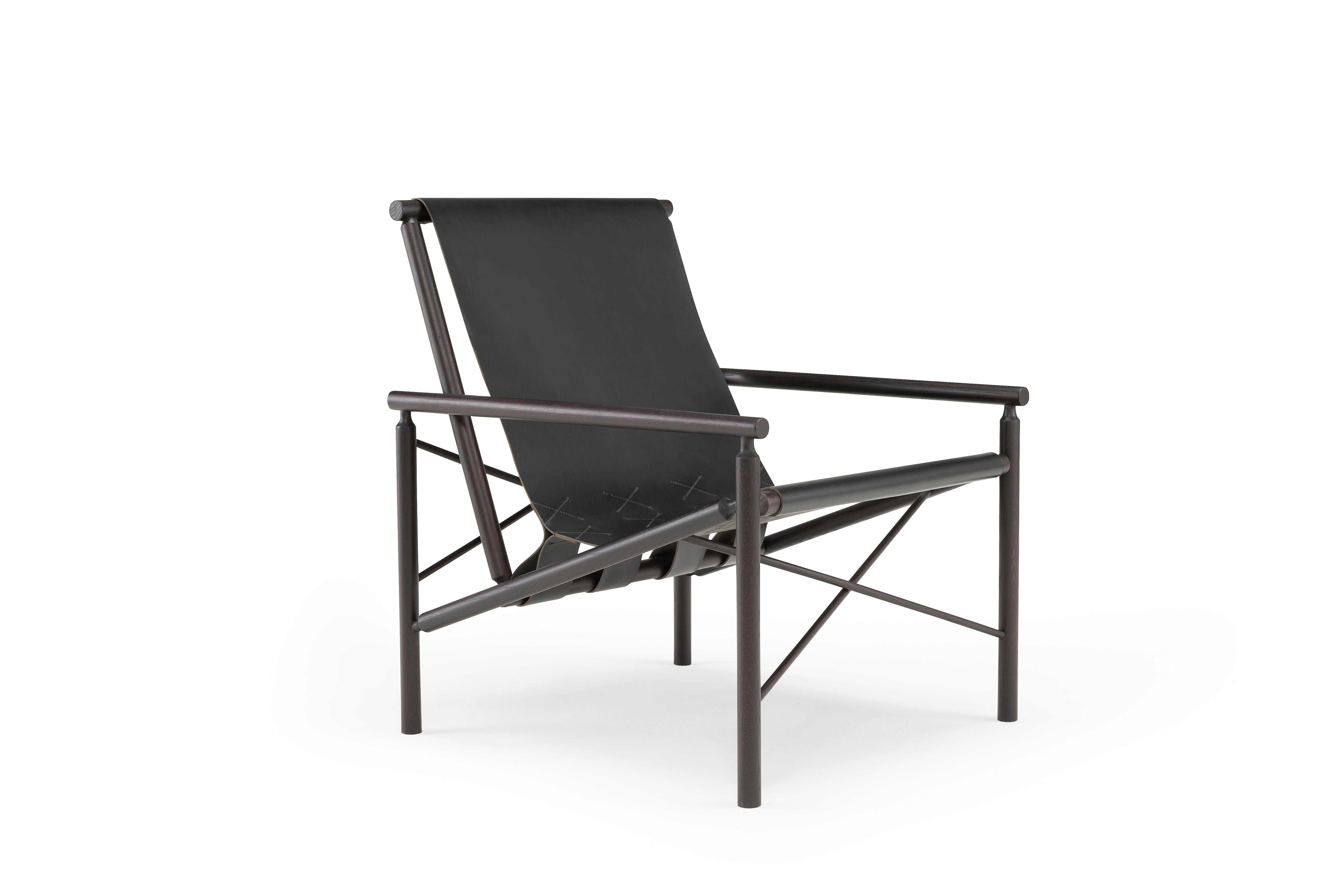 Italian Amura 'Ease' Chair in Dark Wood and Charcoal Leather by Gareth Neal For Sale